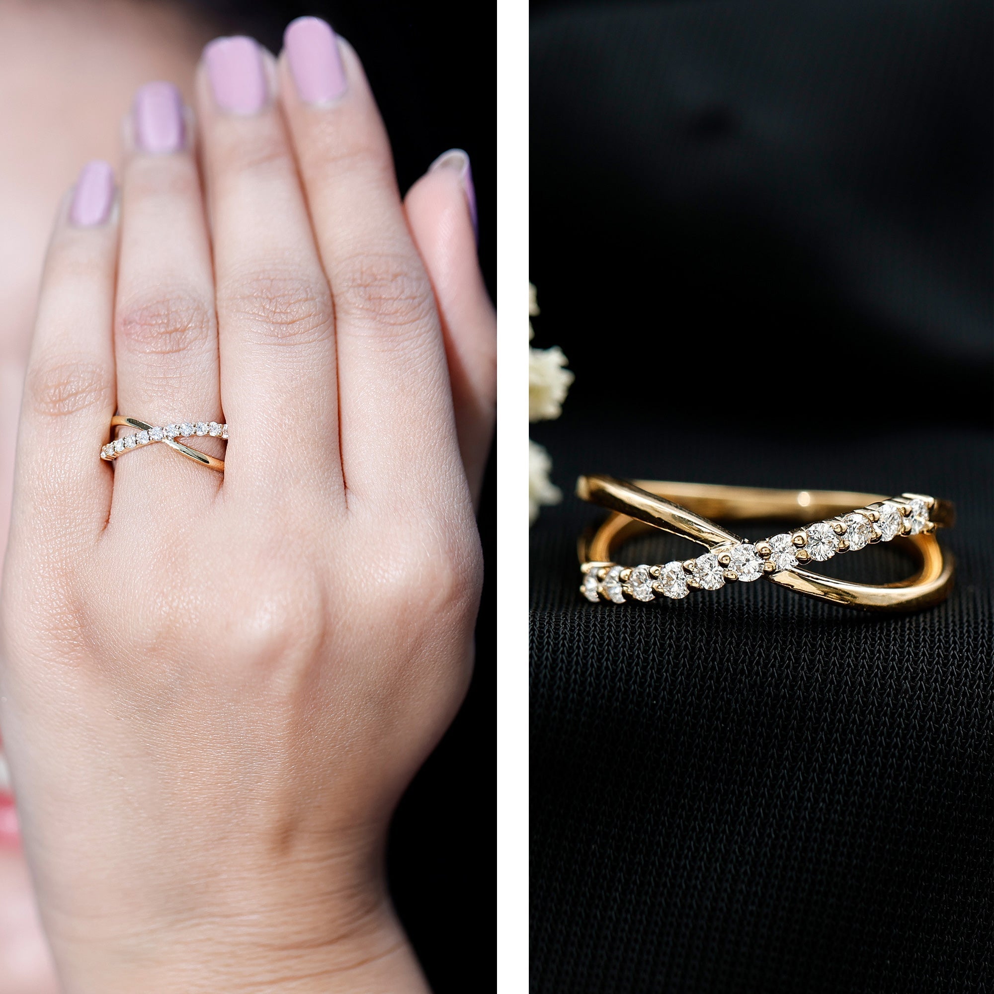 Natural Diamond Crossover Promise Ring - Two & Gathered