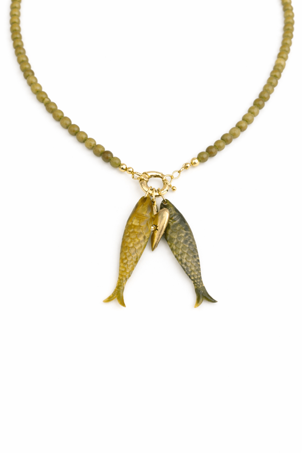 Olive Twin Fish Necklace - Two & Gathered