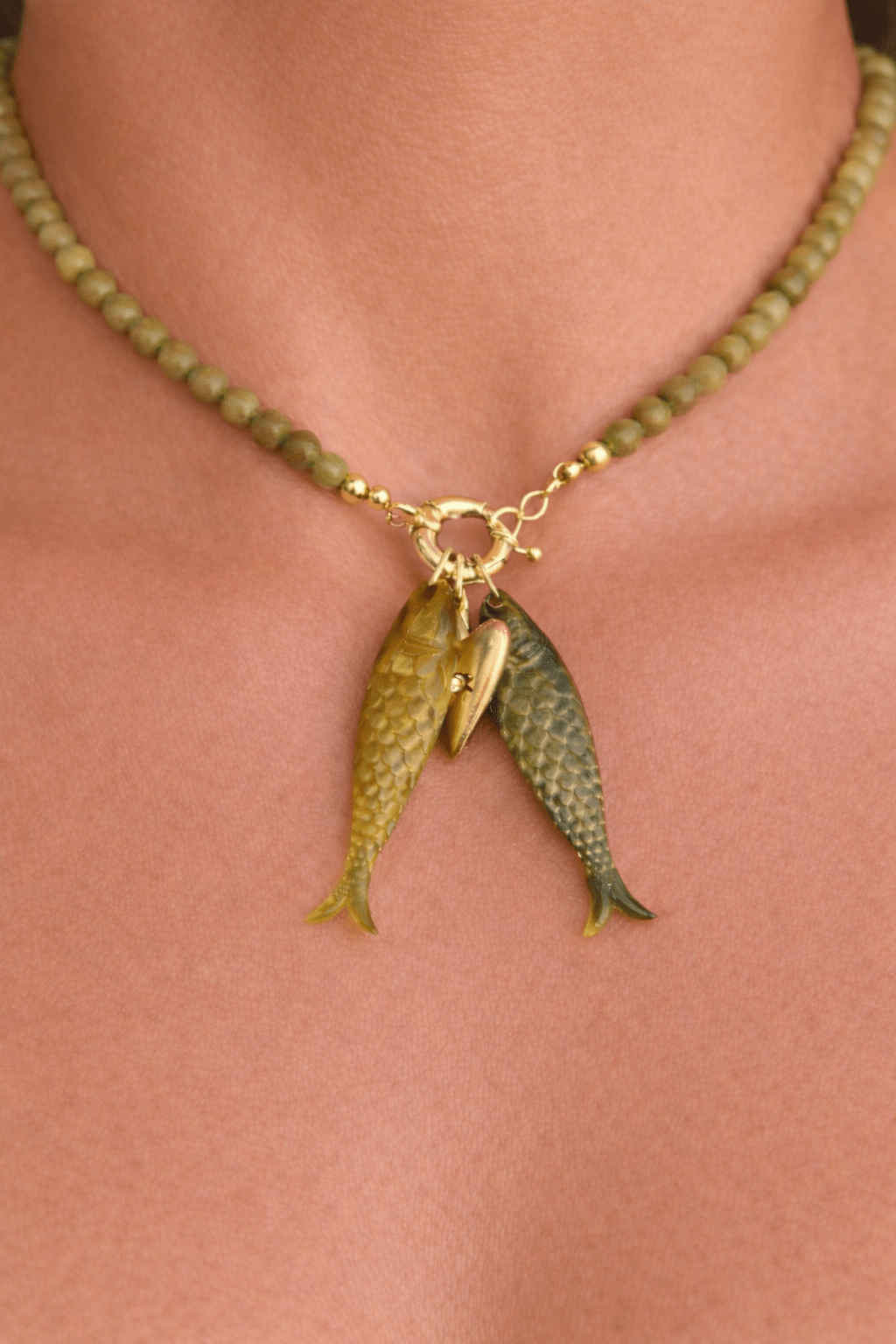 Olive Twin Fish Necklace - Two & Gathered