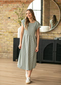 Olivia Green A - line Striped Midi Dress - Two & Gathered