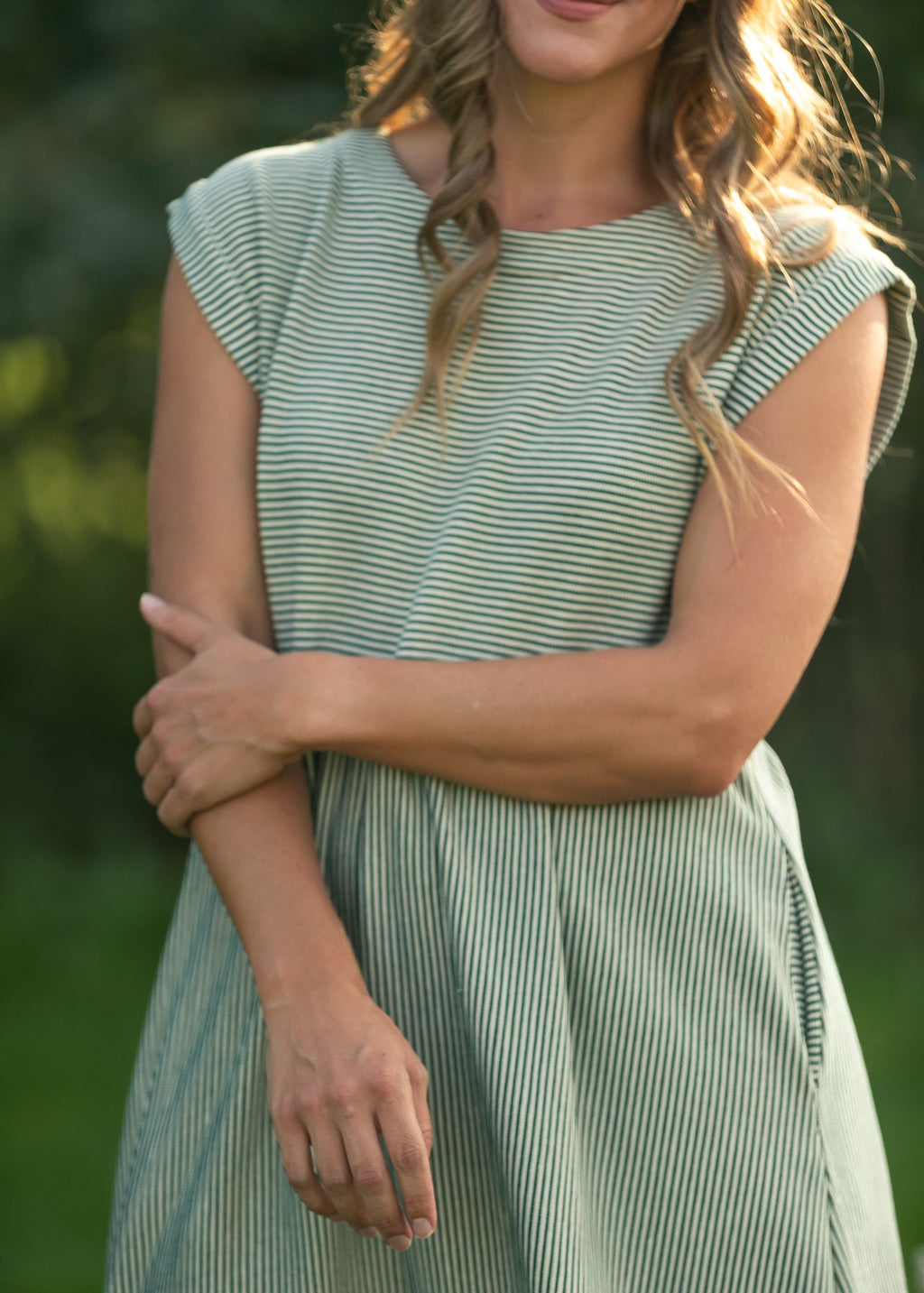 Olivia Green A - line Striped Midi Dress - Two & Gathered