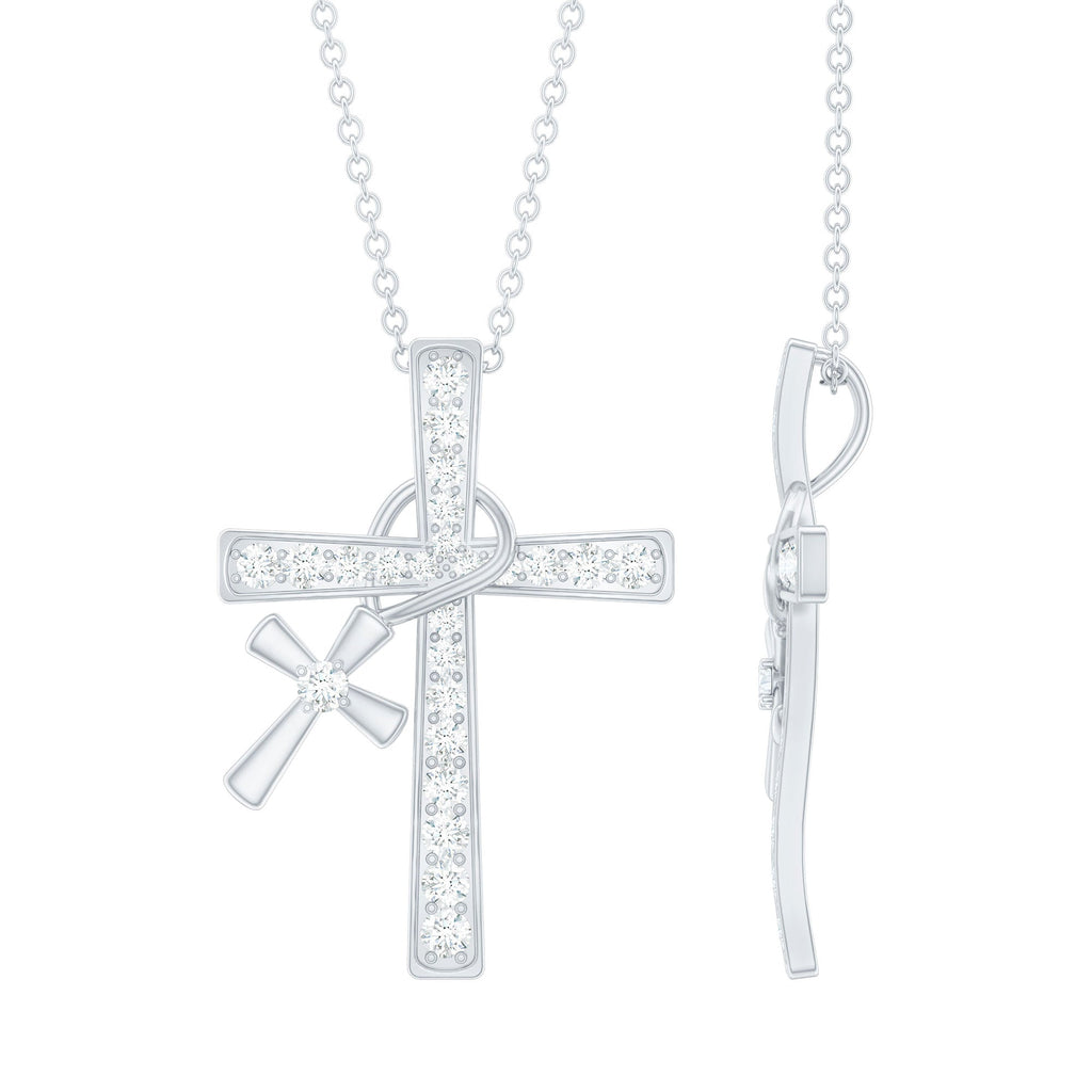 Pave Set Lab Grown Diamond Double Cross Charm Necklace - Two & Gathered