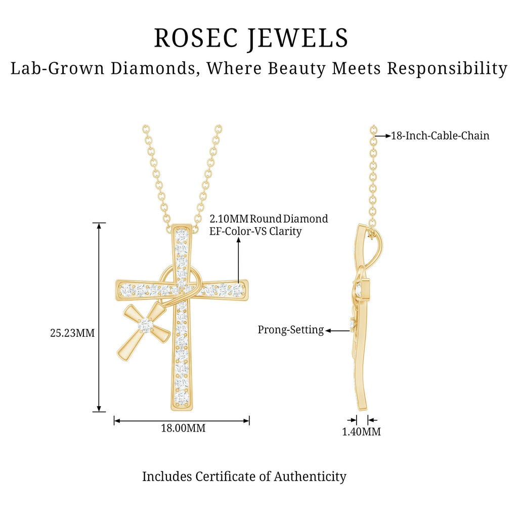 Pave Set Lab Grown Diamond Double Cross Charm Necklace - Two & Gathered