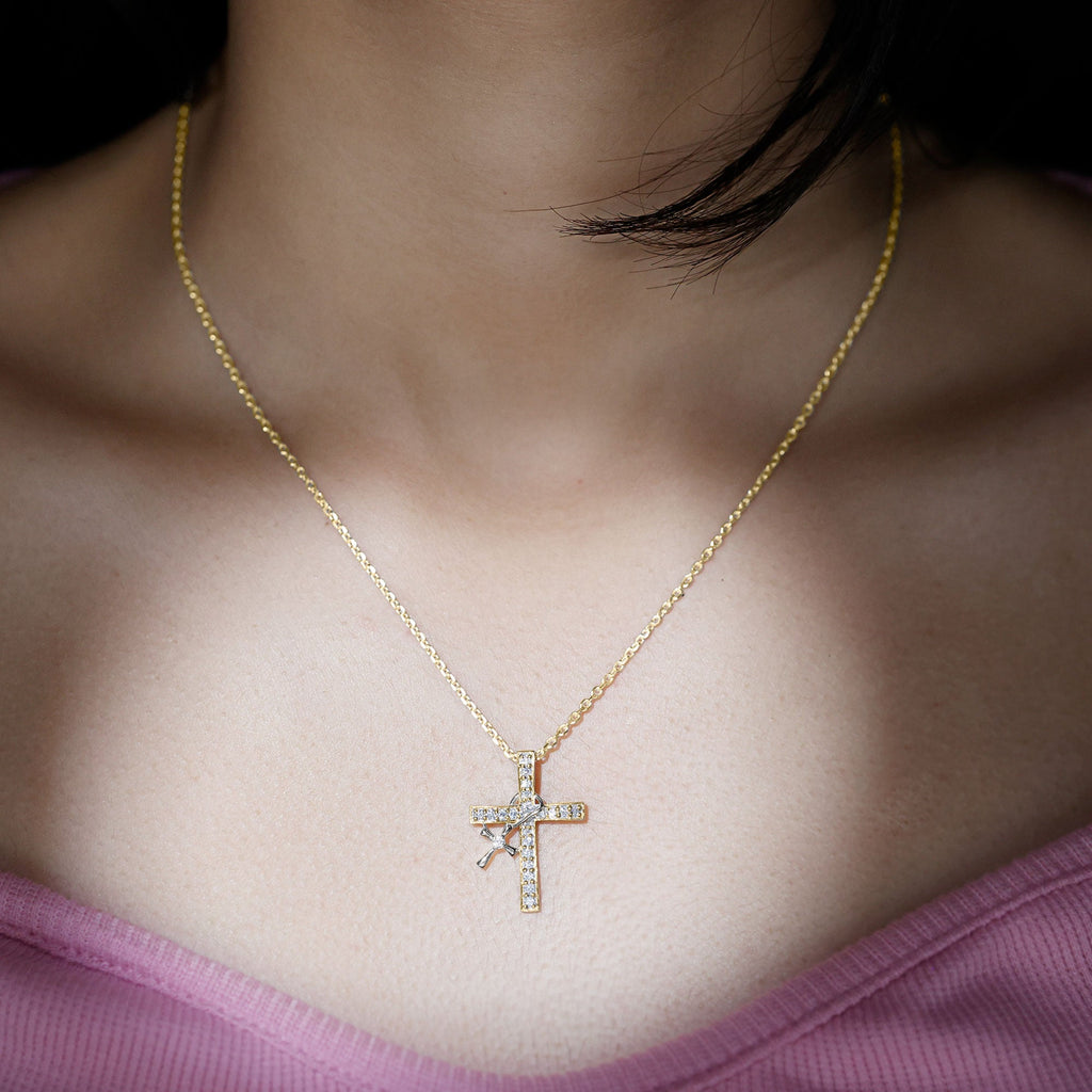 Pave Set Lab Grown Diamond Double Cross Charm Necklace - Two & Gathered