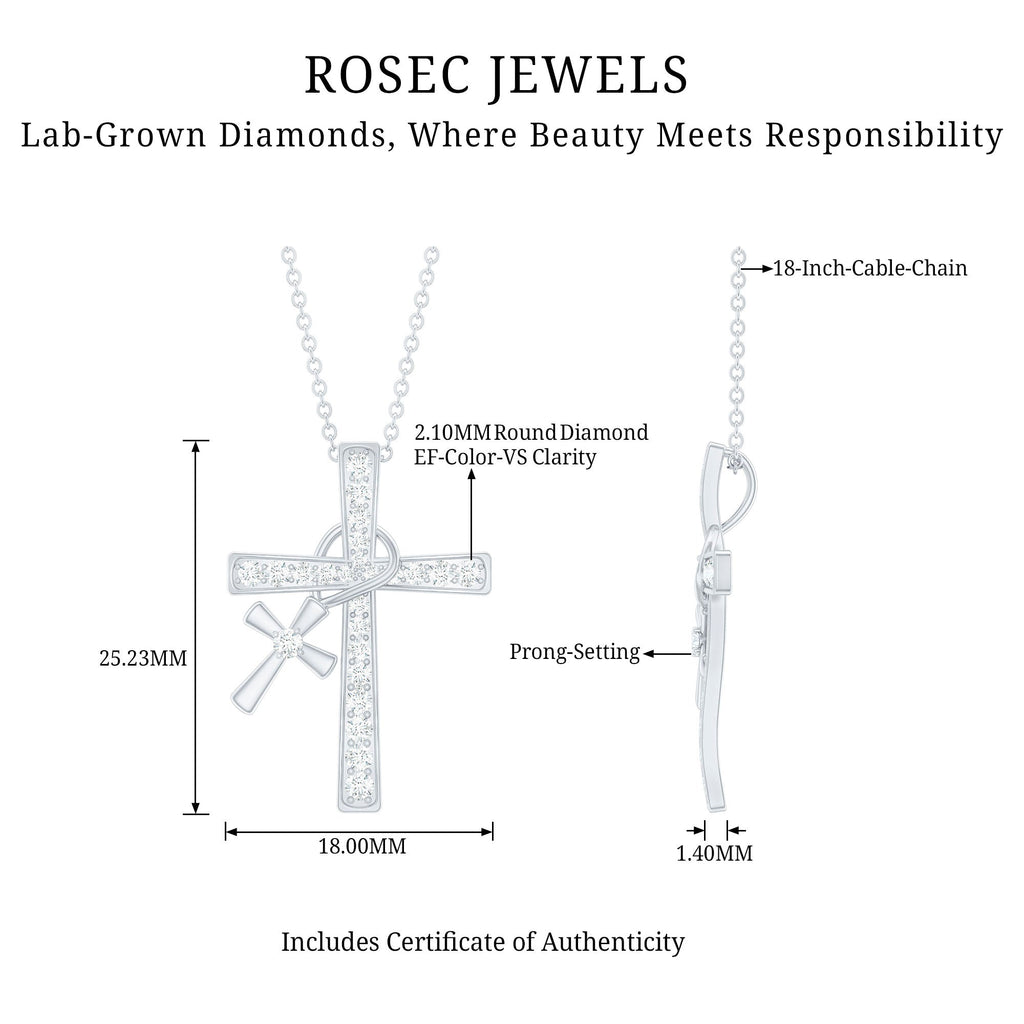 Pave Set Lab Grown Diamond Double Cross Charm Necklace - Two & Gathered