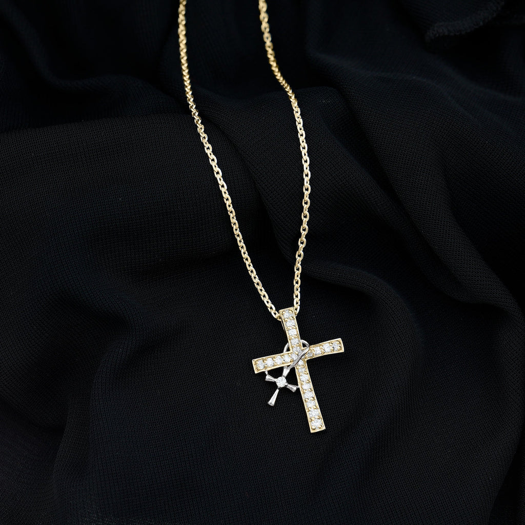 Pave Set Lab Grown Diamond Double Cross Charm Necklace - Two & Gathered
