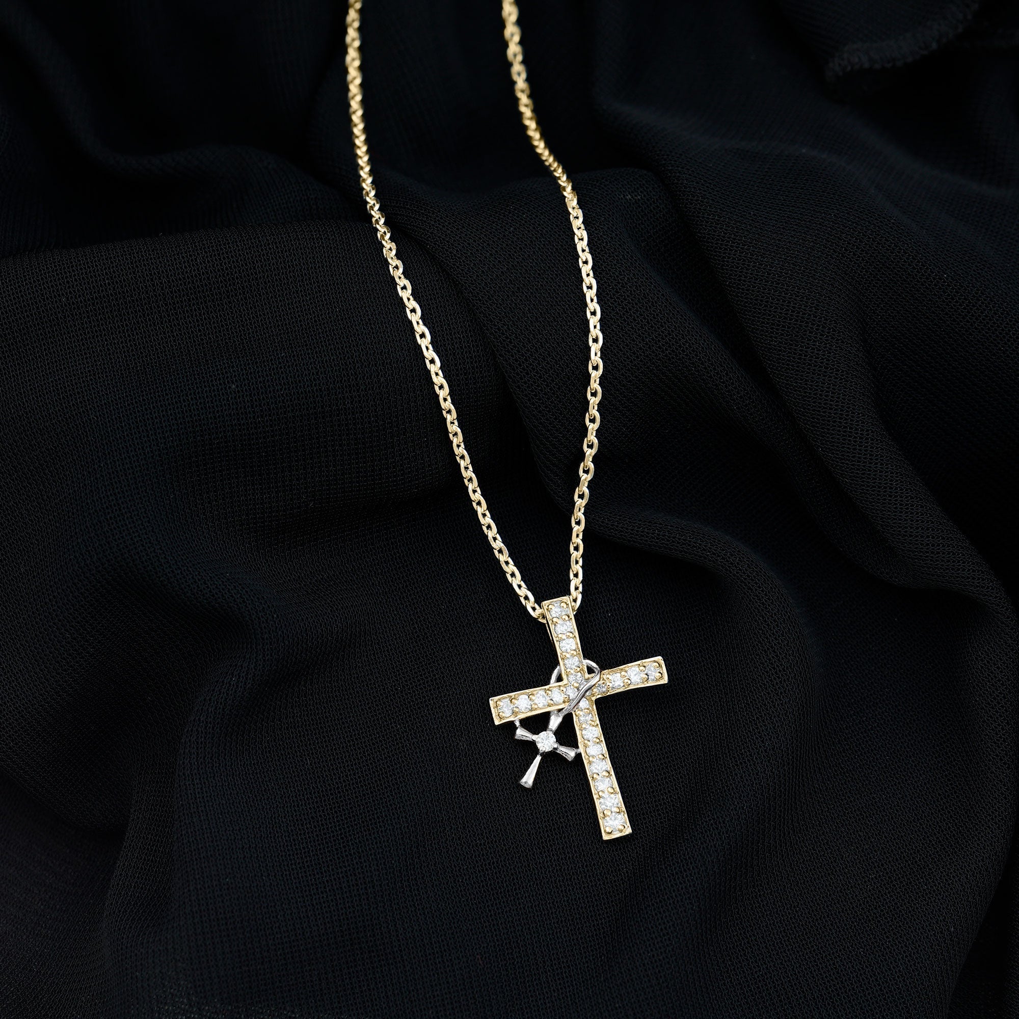 Pave Set Lab Grown Diamond Double Cross Charm Necklace - Two & Gathered