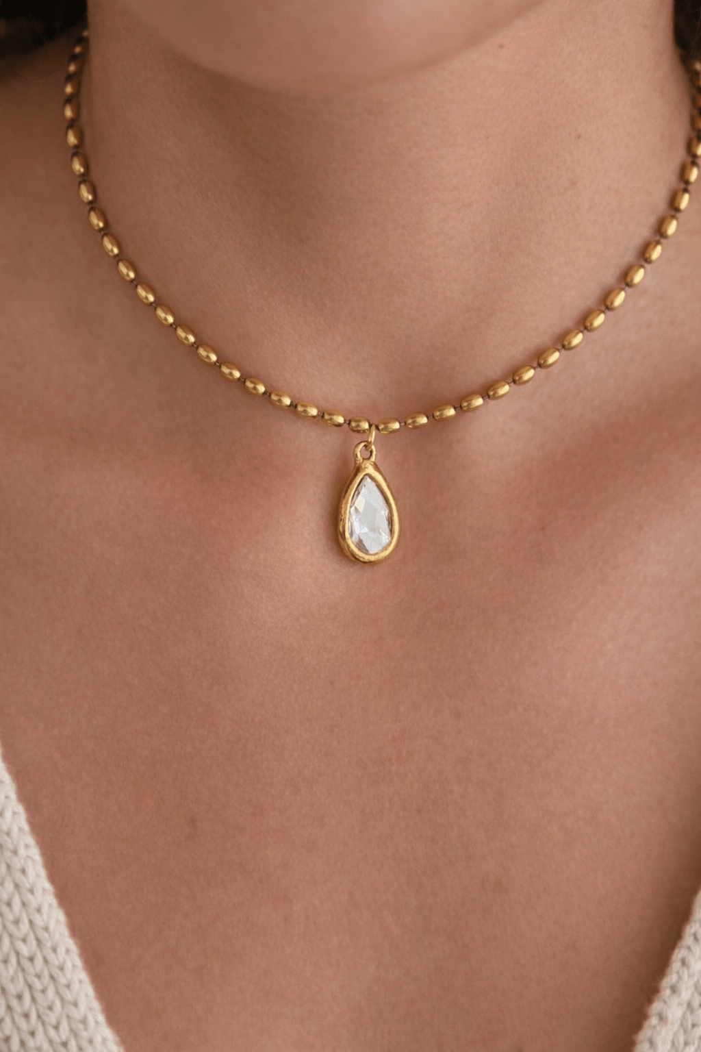 Pear Bezel CZ Necklace - Two & Gathered