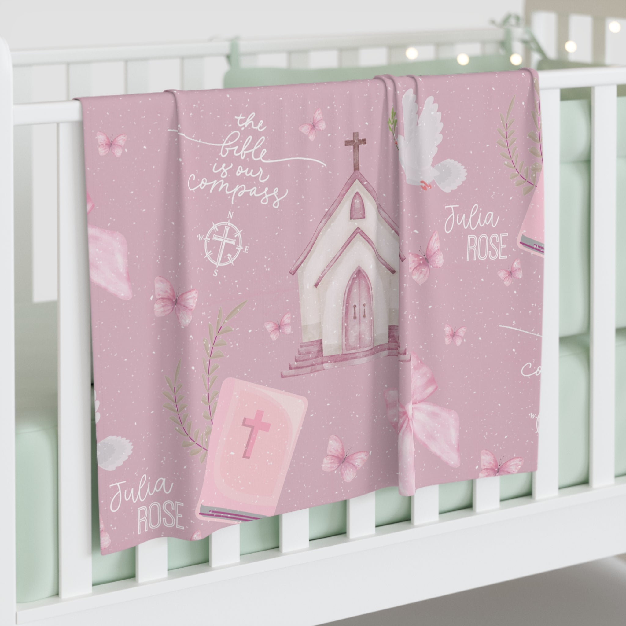 Personalized Bible is Our Compass Baby Swaddle Blanket - Two & Gathered
