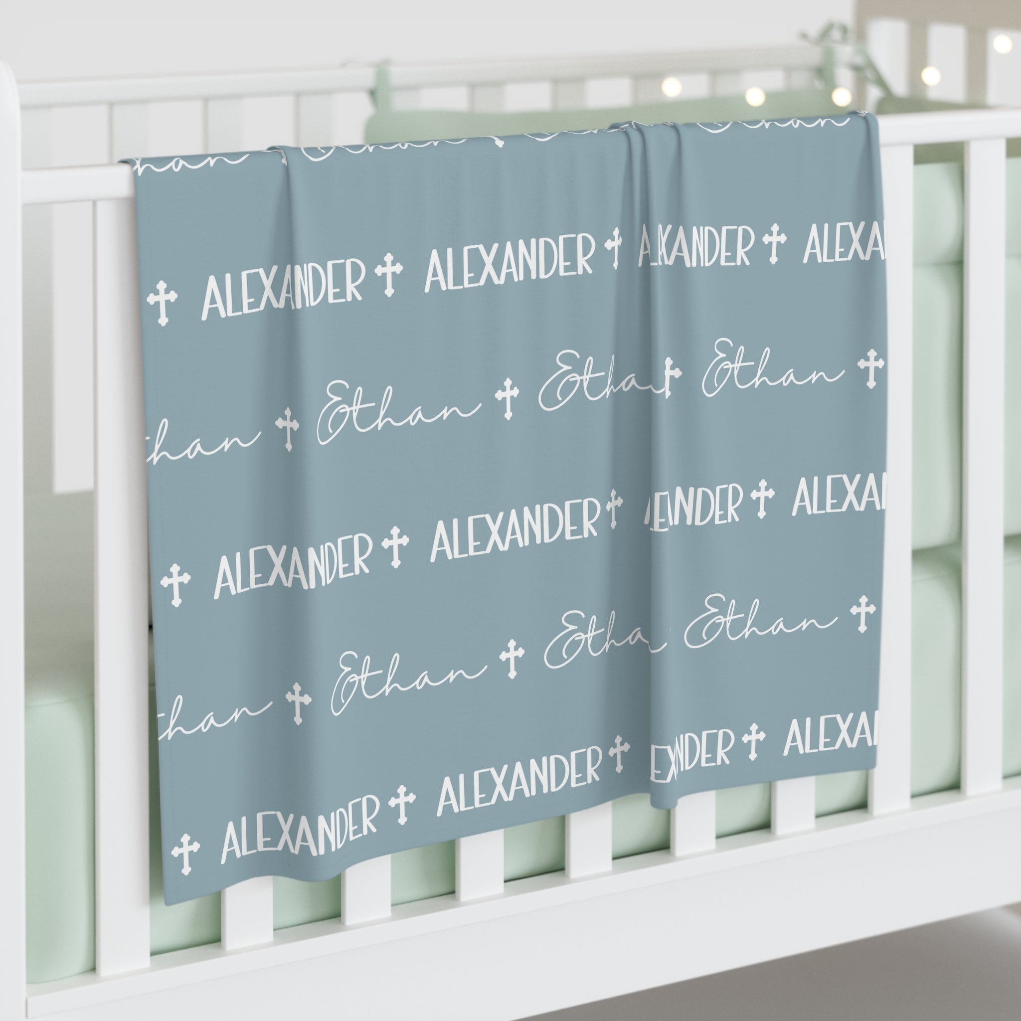 Personalized Blue Baby Name Swaddle Blanket - Two & Gathered
