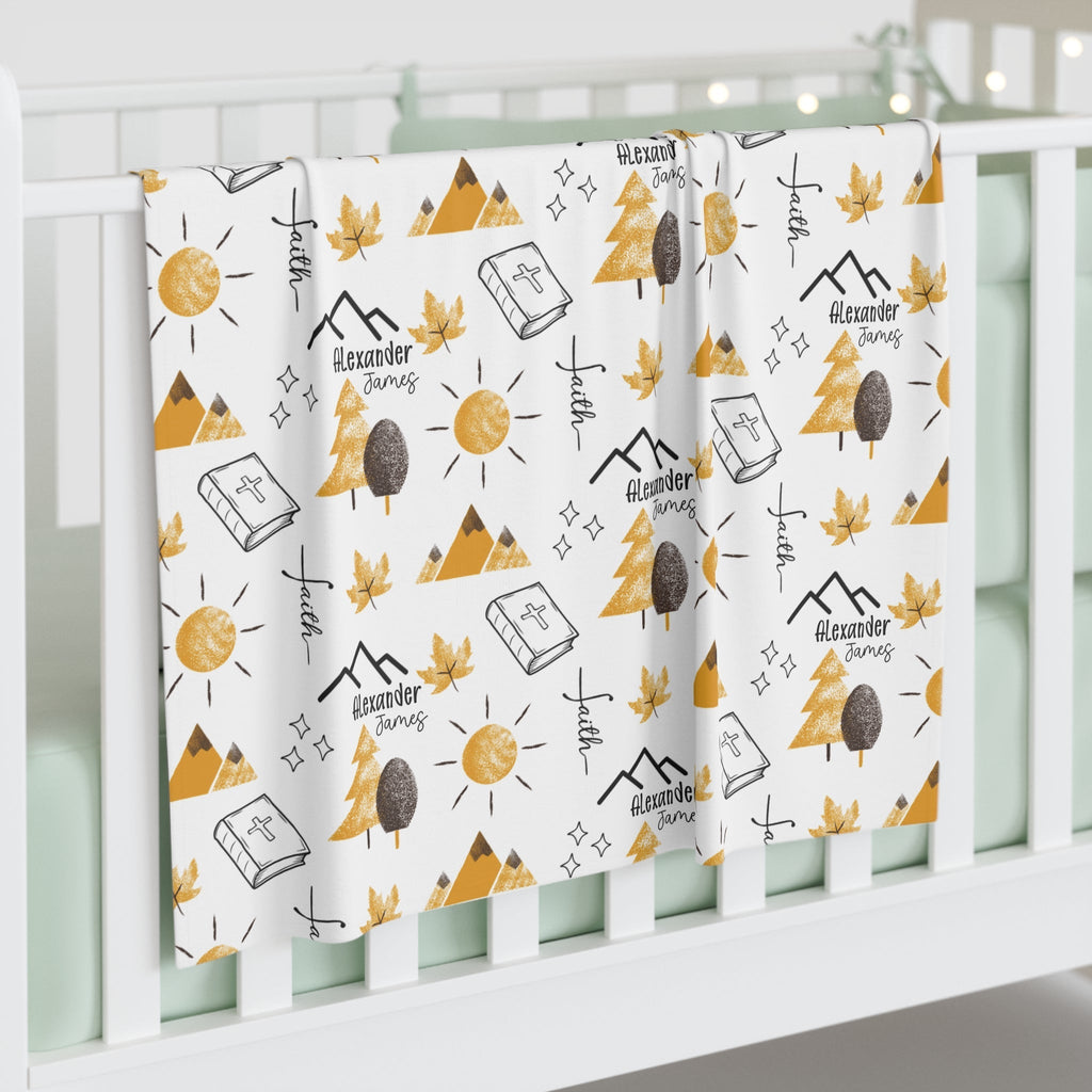 Personalized Faith Can Move Mountains Baby Swaddle Blanket - Two & Gathered