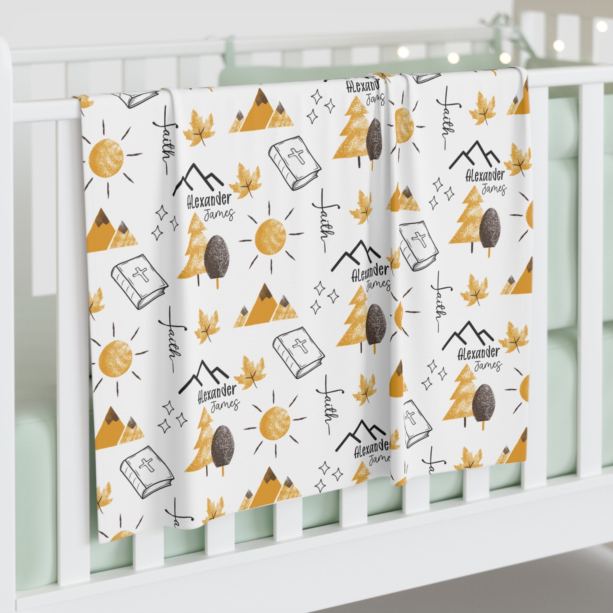 Personalized Faith Can Move Mountains Baby Swaddle Blanket - Two & Gathered