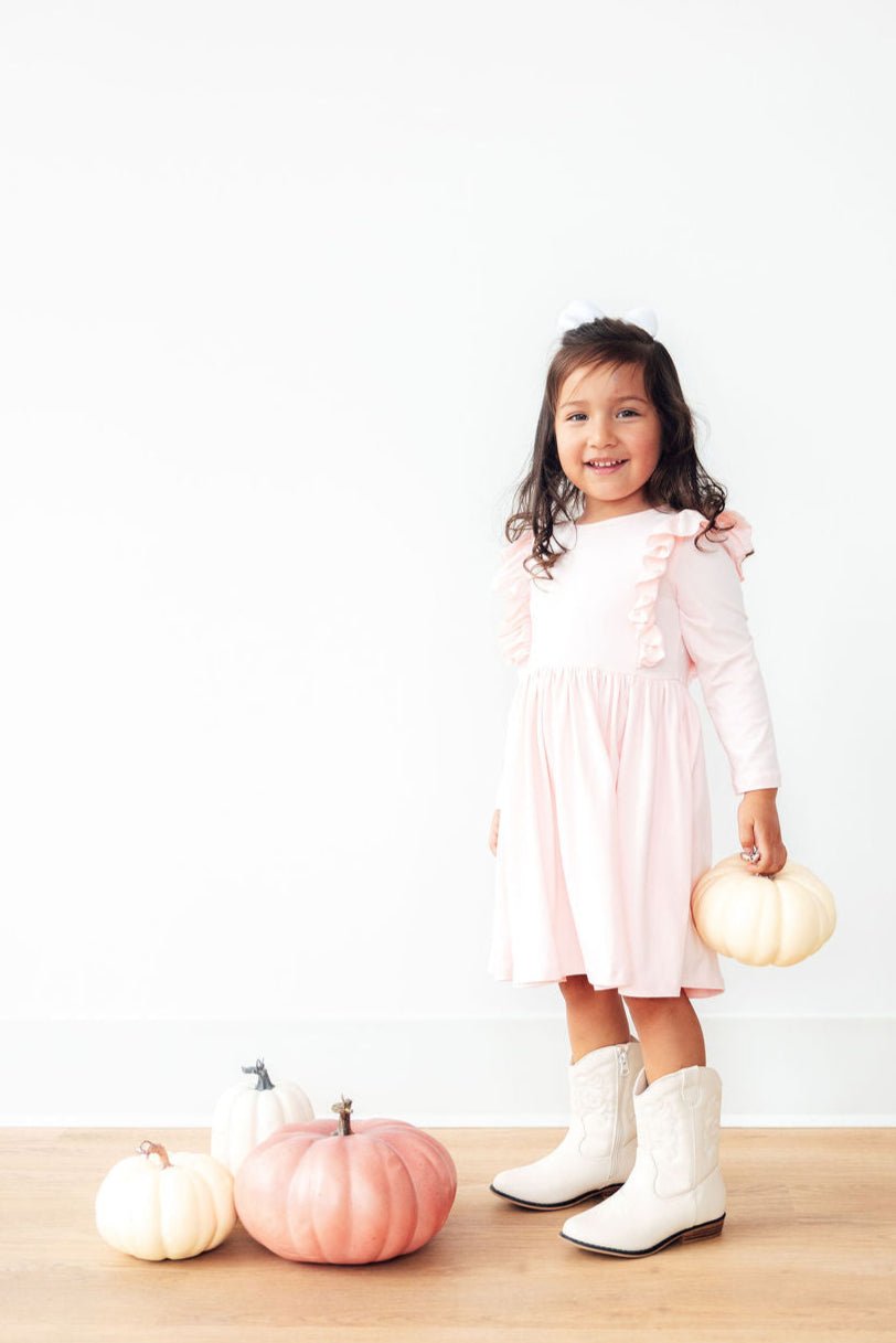 Petal Pink L/S Ruffle Twirl Dress - Two & Gathered