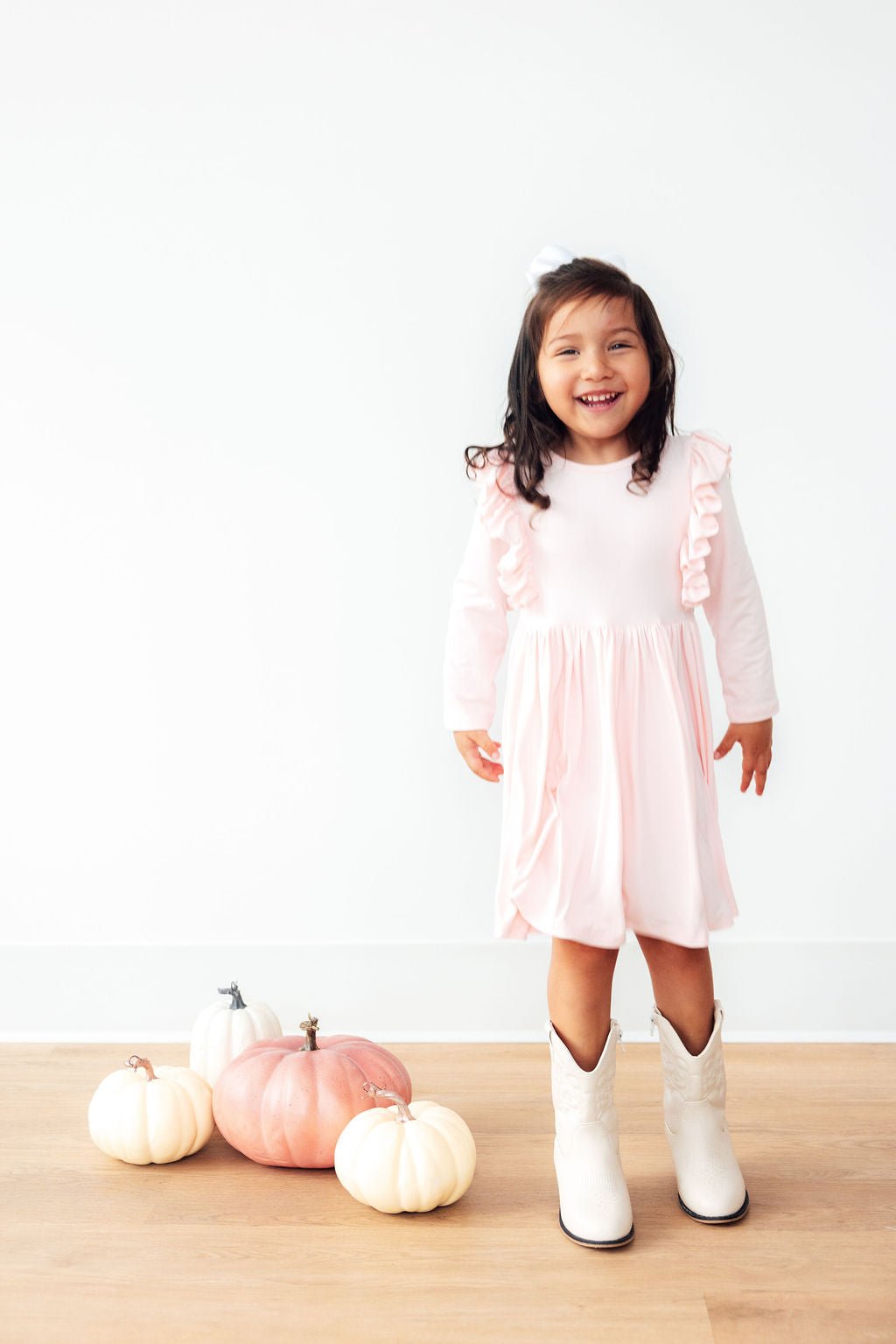 Petal Pink L/S Ruffle Twirl Dress - Two & Gathered