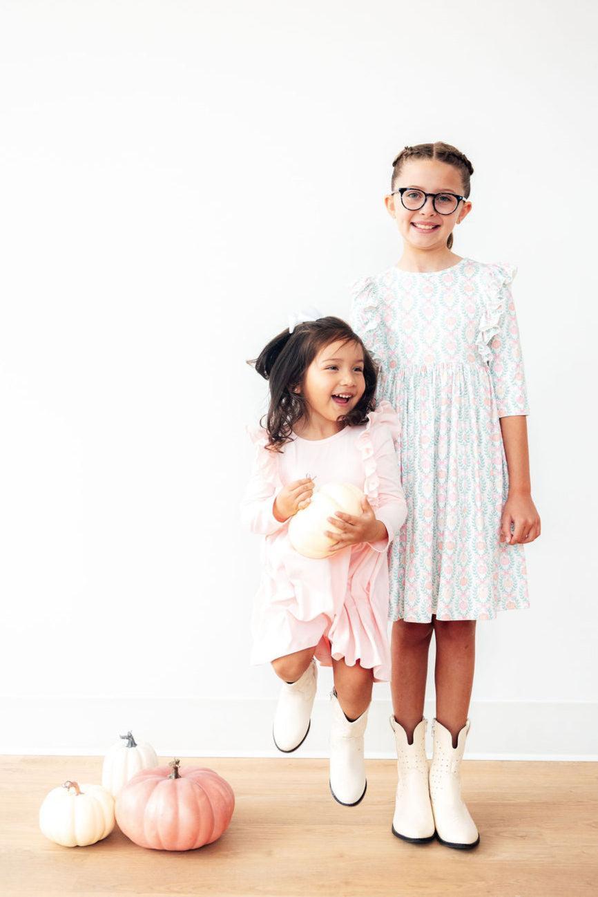 Petal Pink L/S Ruffle Twirl Dress - Two & Gathered