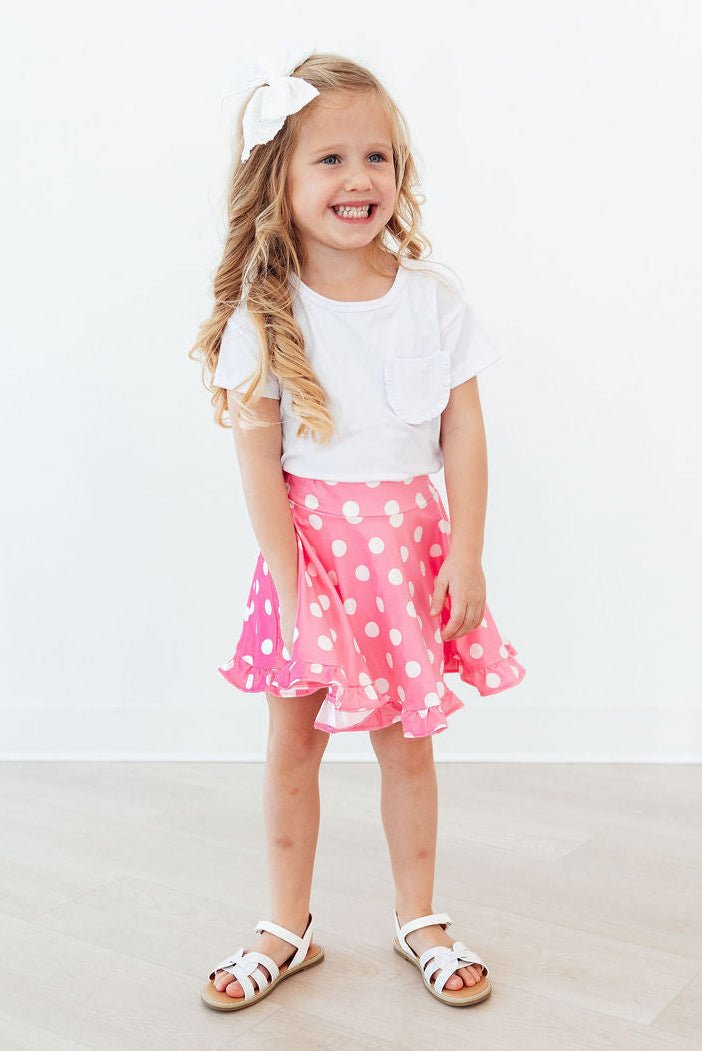 Pink Polka Dots Ruffle Twirl Skort - Two & Gathered