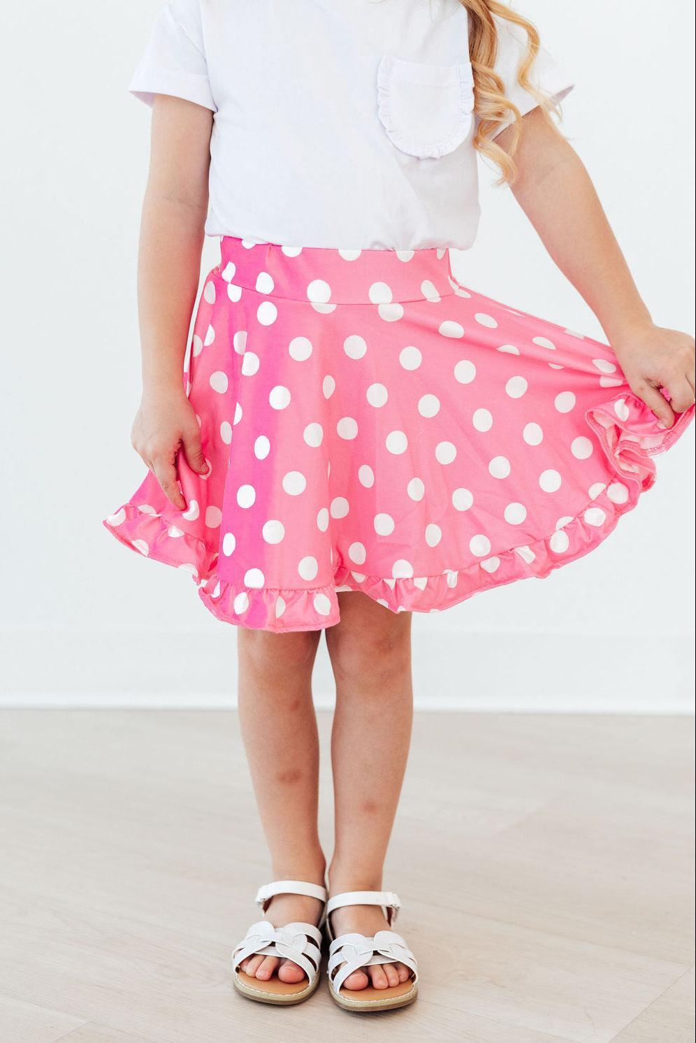 Pink Polka Dots Ruffle Twirl Skort - Two & Gathered