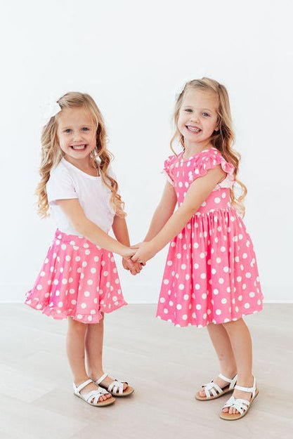 Pink Polka Dots Ruffle Twirl Skort - Two & Gathered