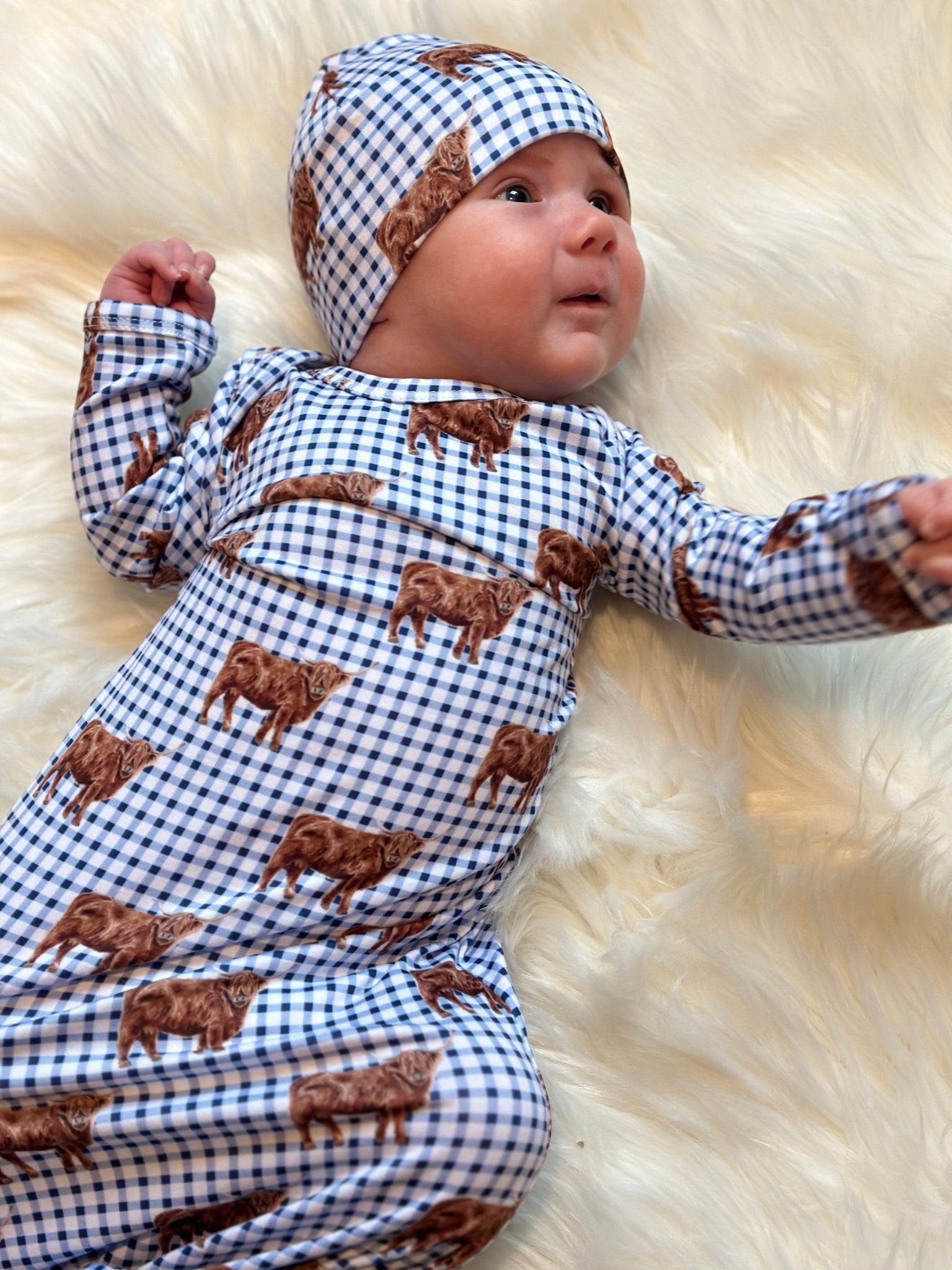 Plaid highland knotted gown and hat set - Two & Gathered