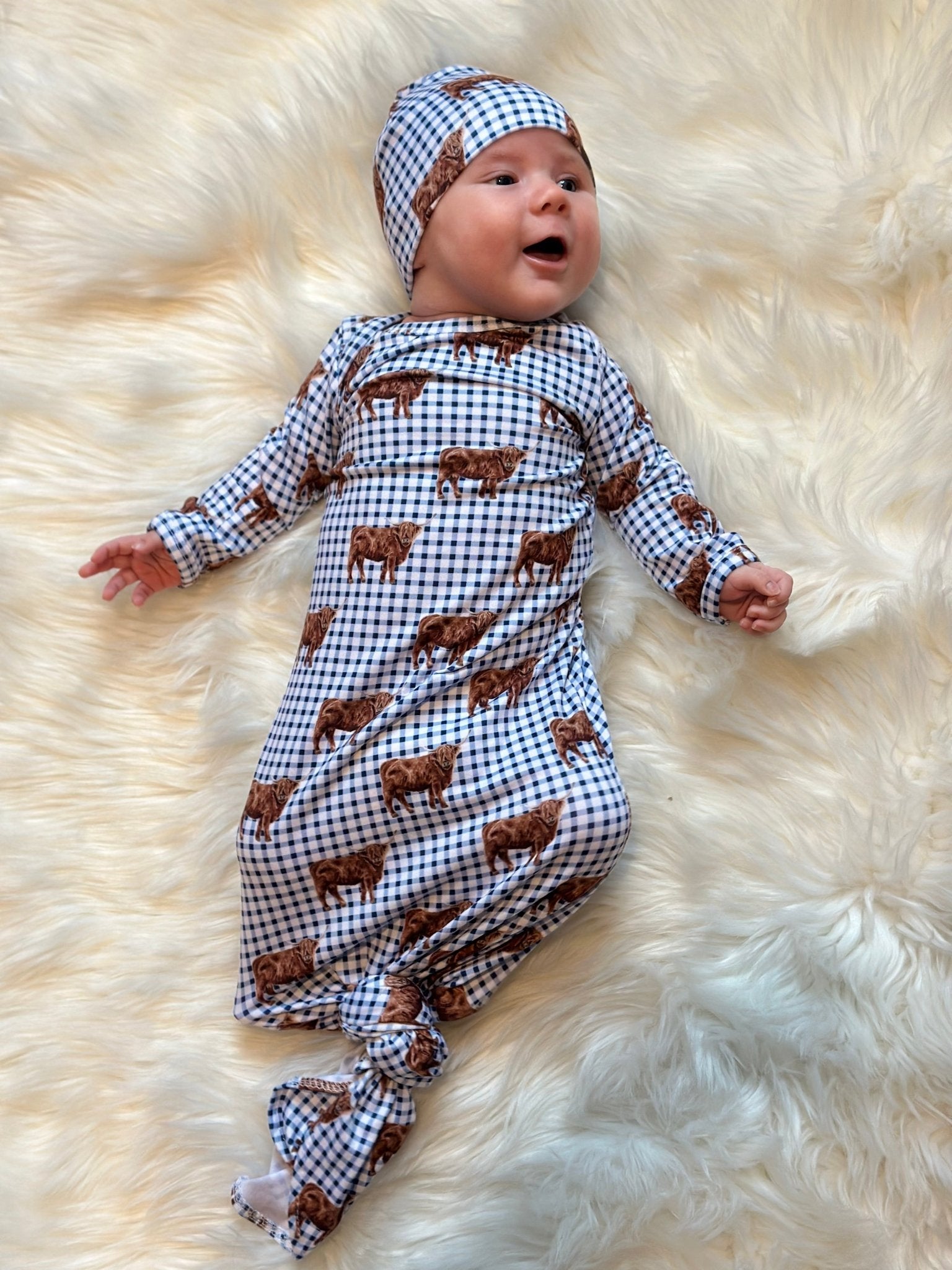 Plaid highland knotted gown and hat set - Two & Gathered