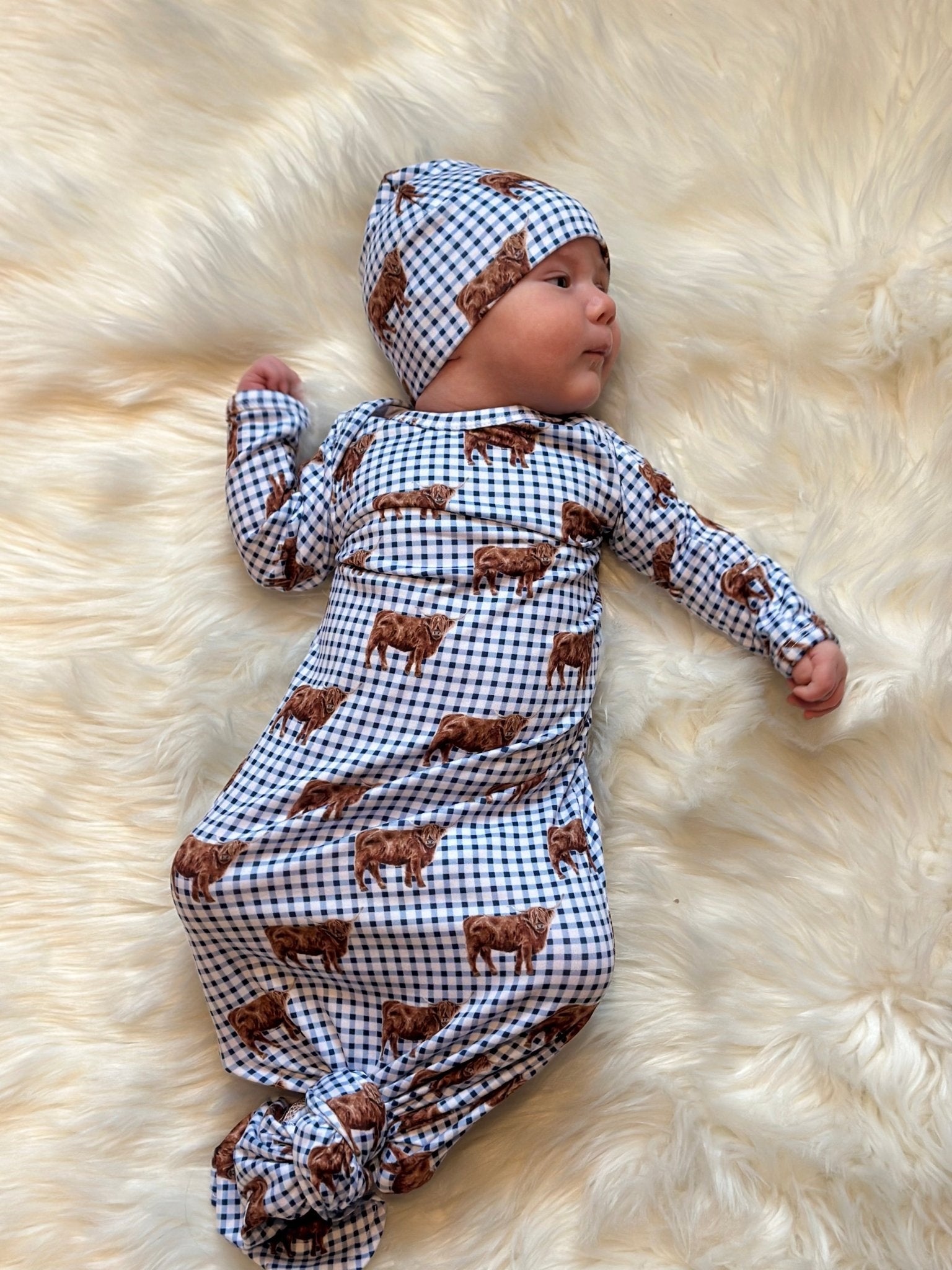 Plaid highland knotted gown and hat set - Two & Gathered