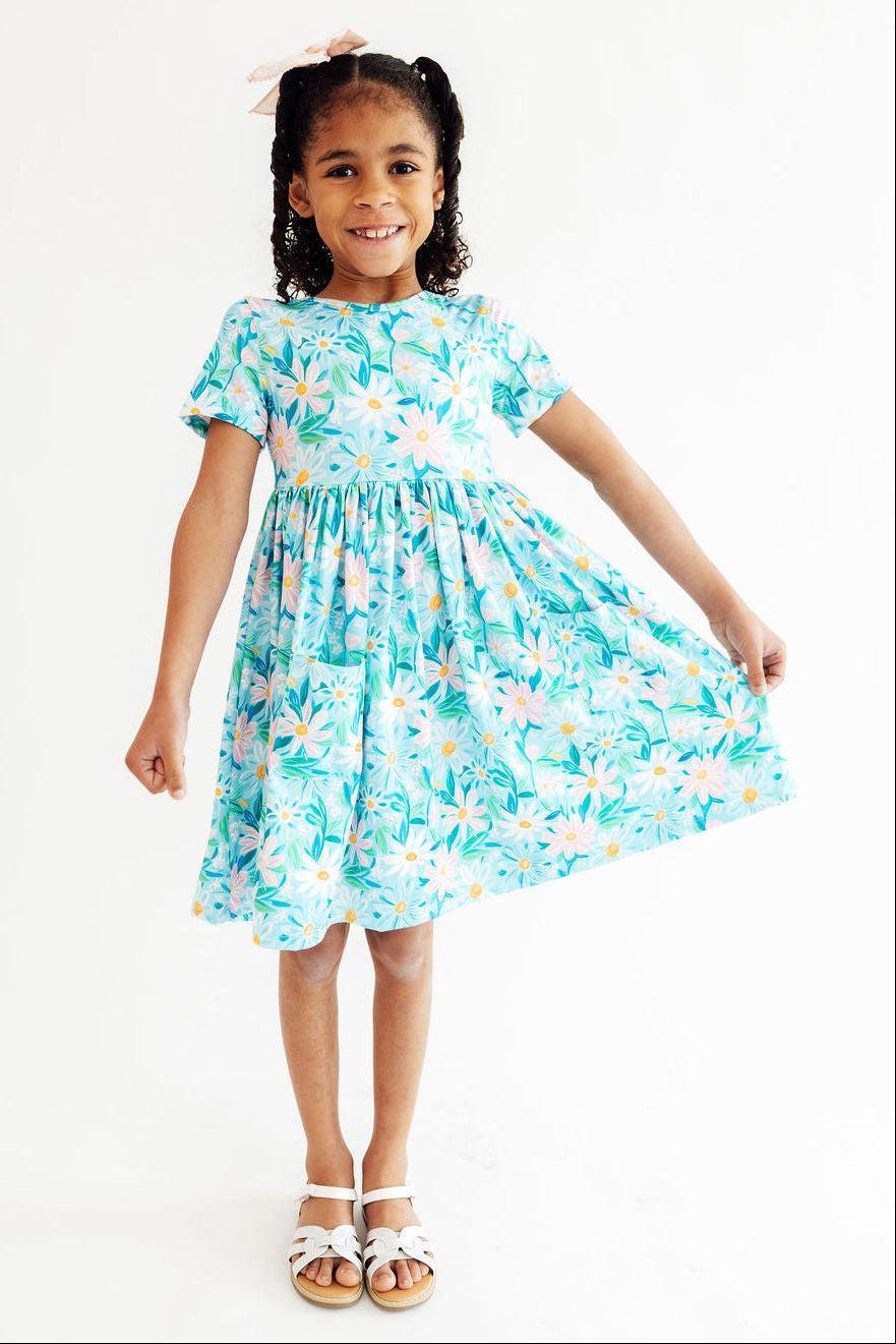 Preppy Daisies S/S Pocket Twirl Dress - Two & Gathered