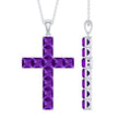 Princess Cut Amethyst Cross Pendant Necklace with Silver Chain - Two & Gathered