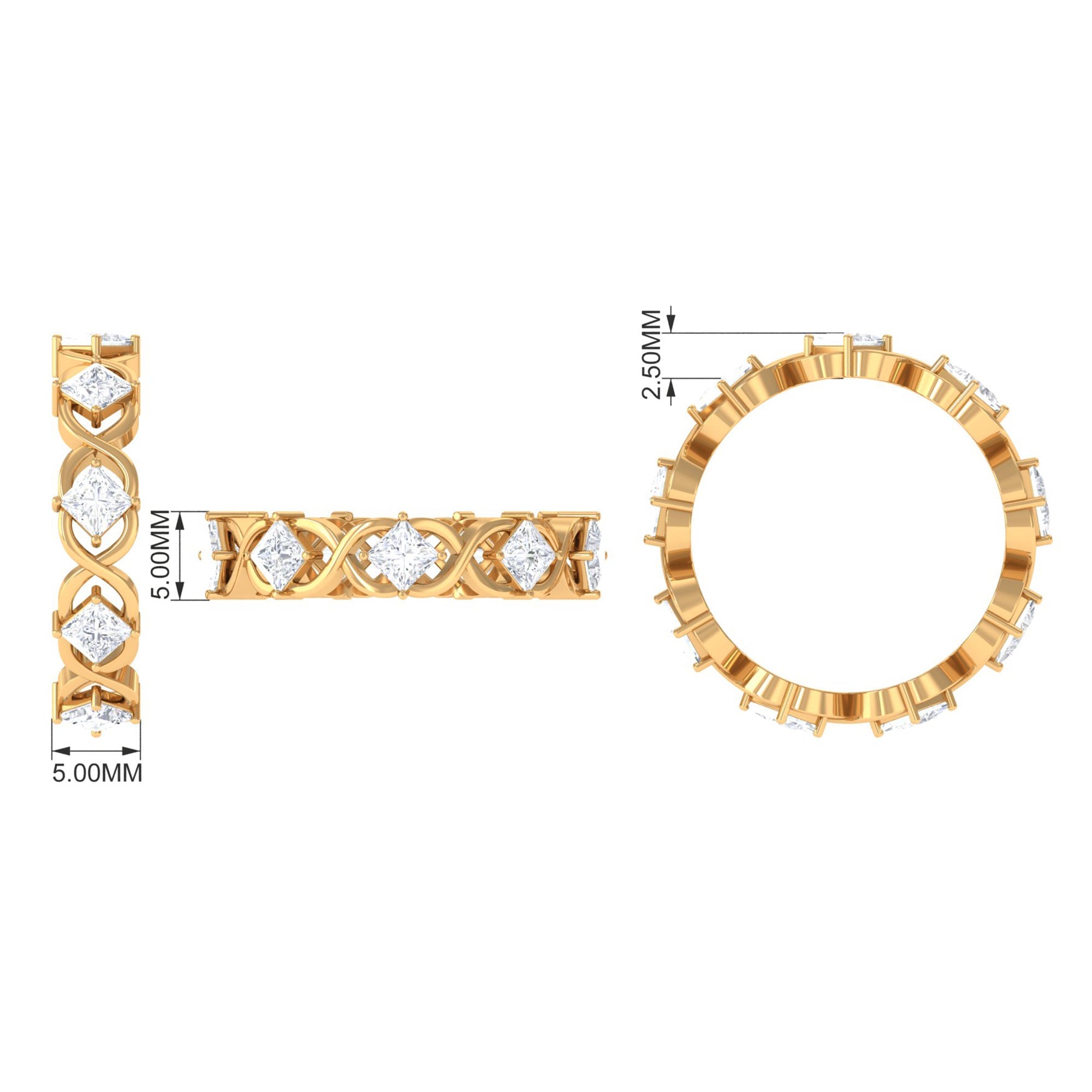 Princess Cut Zircon Gold Crossover Eternity Band Ring - Two & Gathered