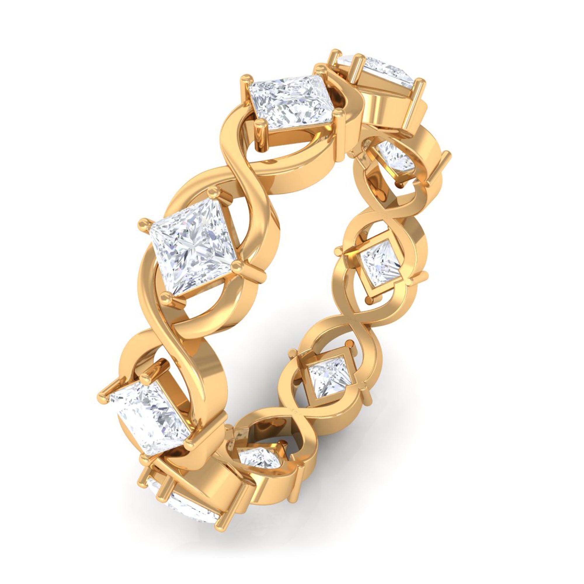 Princess Cut Zircon Gold Crossover Eternity Band Ring - Two & Gathered