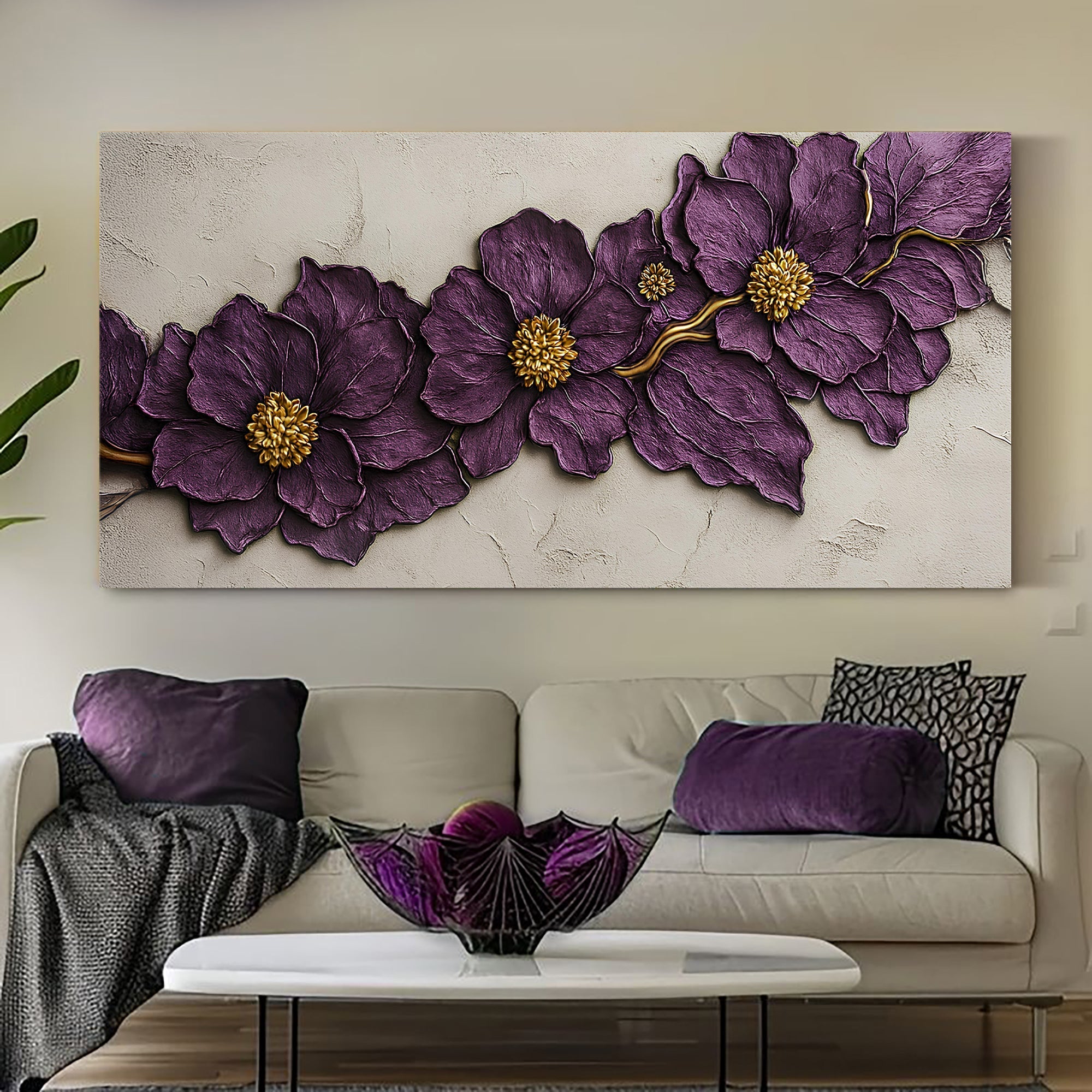 Purple Flower Plaster Wall Art - Two & Gathered