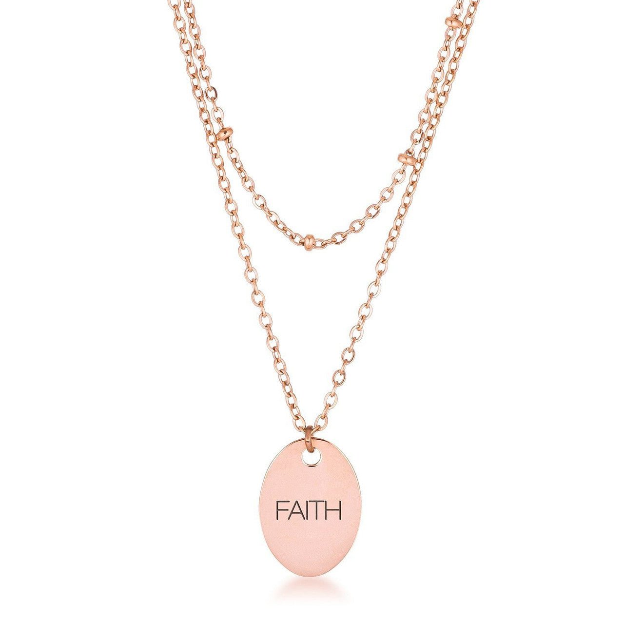 Rose Gold Plated Double Chain FAITH Necklace - Two & Gathered