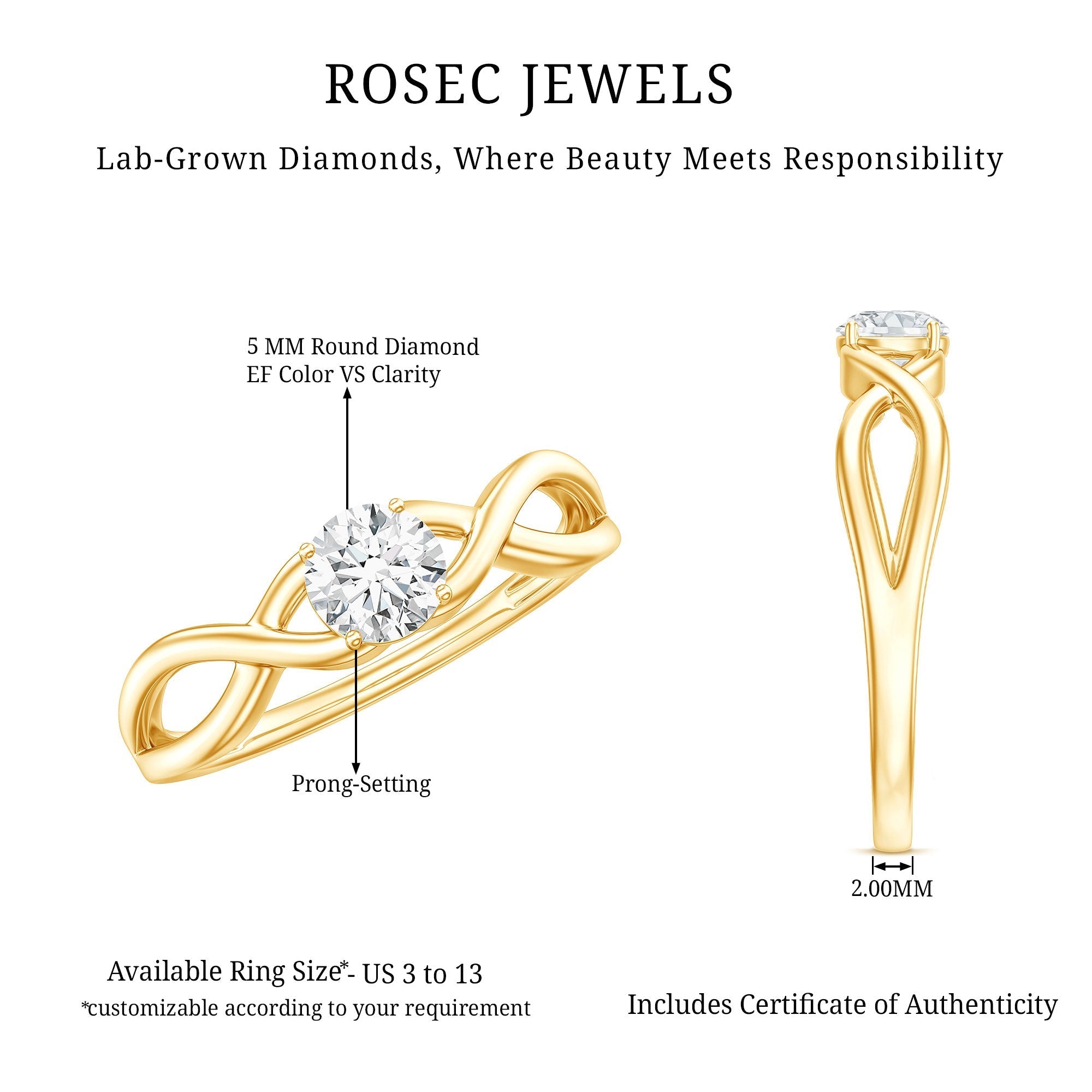 Round Lab Grown Diamond Solitaire Promise Ring in Crossover Shank - Two & Gathered