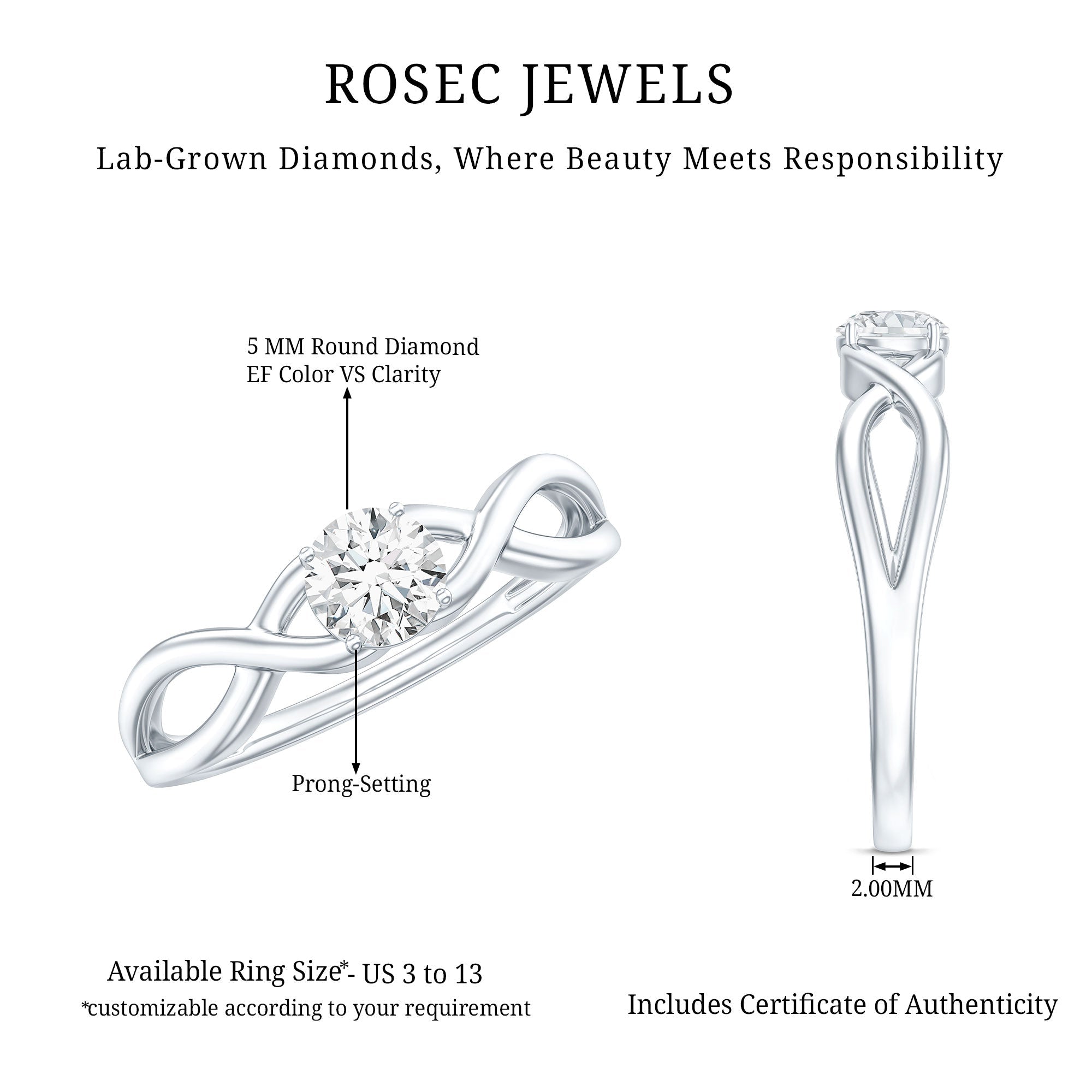 Round Lab Grown Diamond Solitaire Promise Ring in Crossover Shank - Two & Gathered