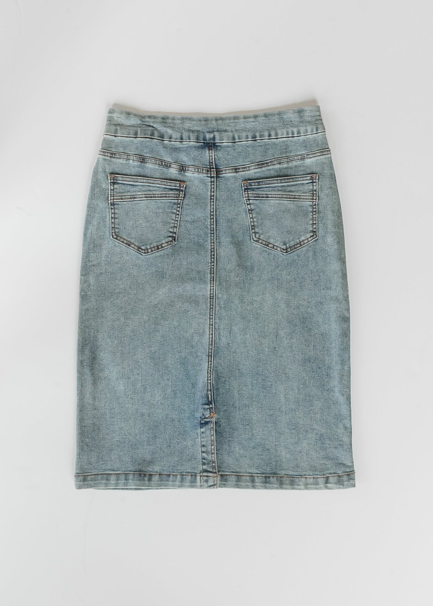 Sandra Classic Wash Midi Denim Skirt - Two & Gathered