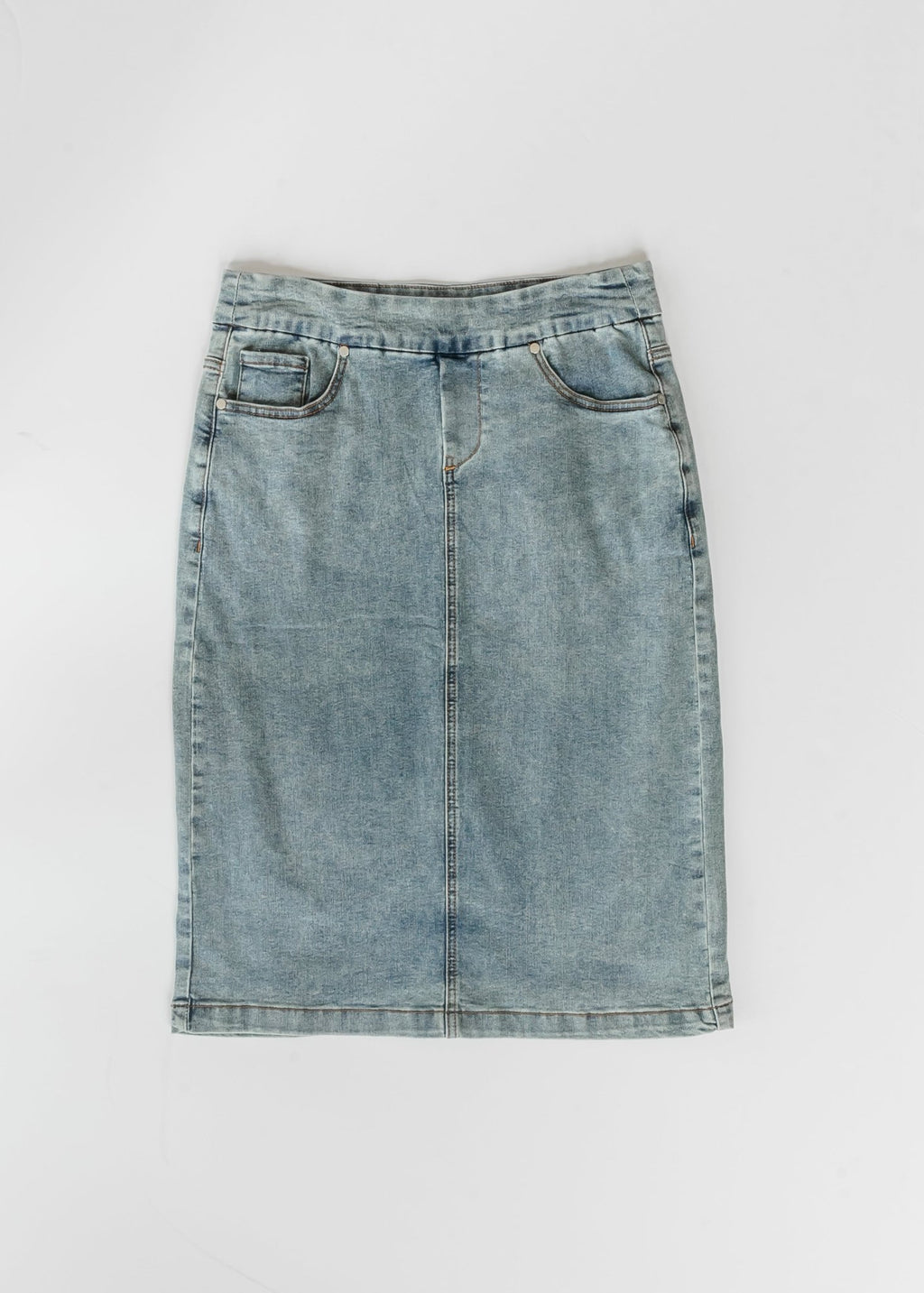 Sandra Classic Wash Midi Denim Skirt - Two & Gathered