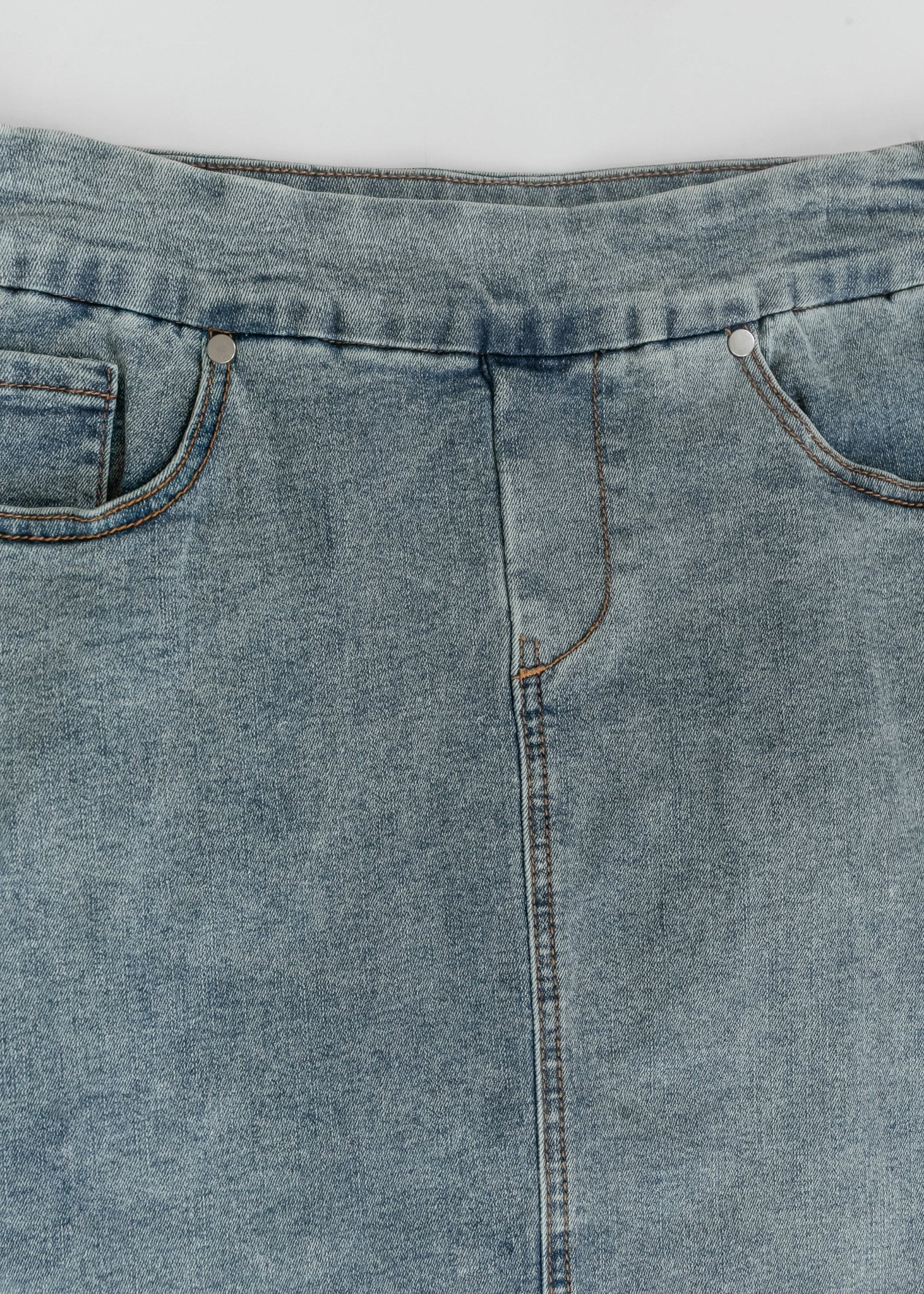 Sandra Classic Wash Midi Denim Skirt - Two & Gathered
