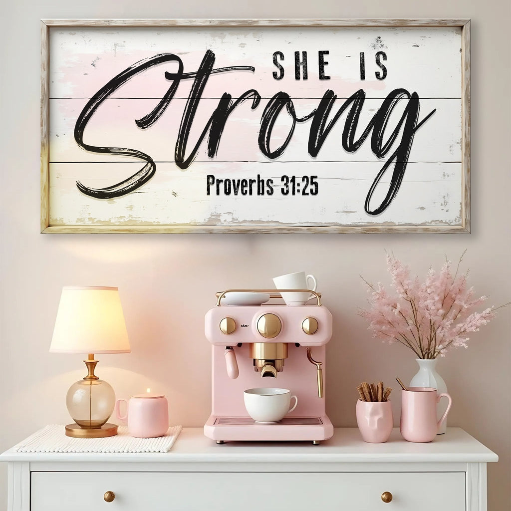 She Is Strong Proverbs 31:25 Faith Sign - Two & Gathered