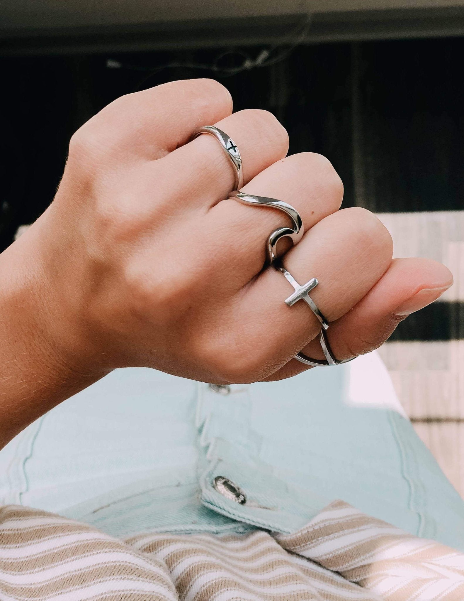 Silver Cross Ring - Two & Gathered