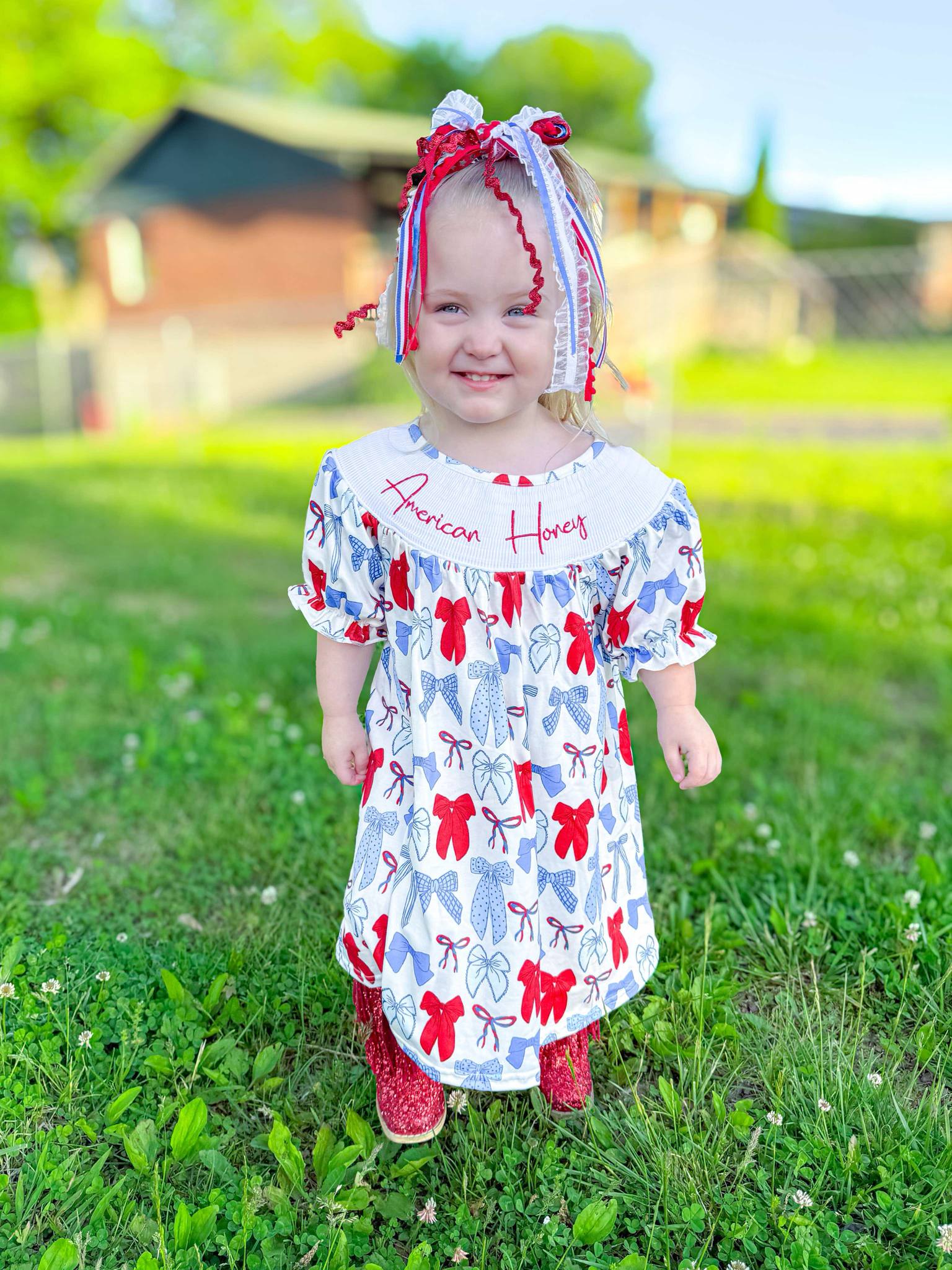 Smocked American honey bows Dress - Two & Gathered
