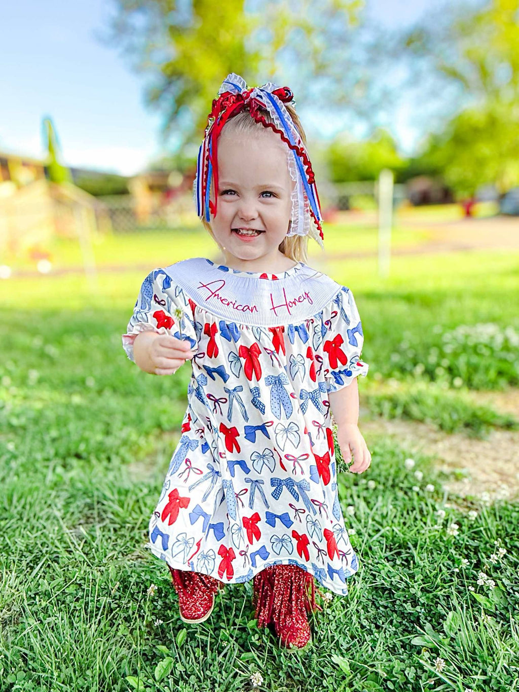 Smocked American honey bows Dress - Two & Gathered