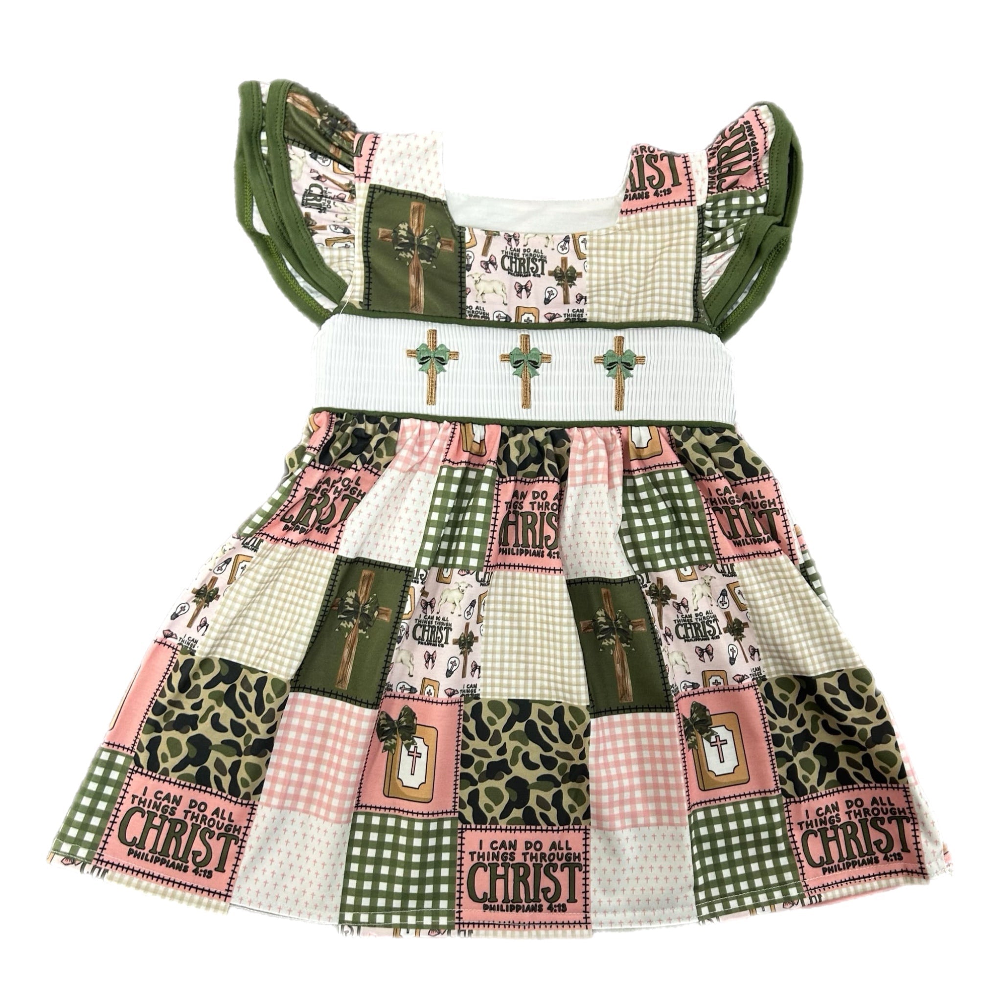 Smocked camo cross Dress - Two & Gathered