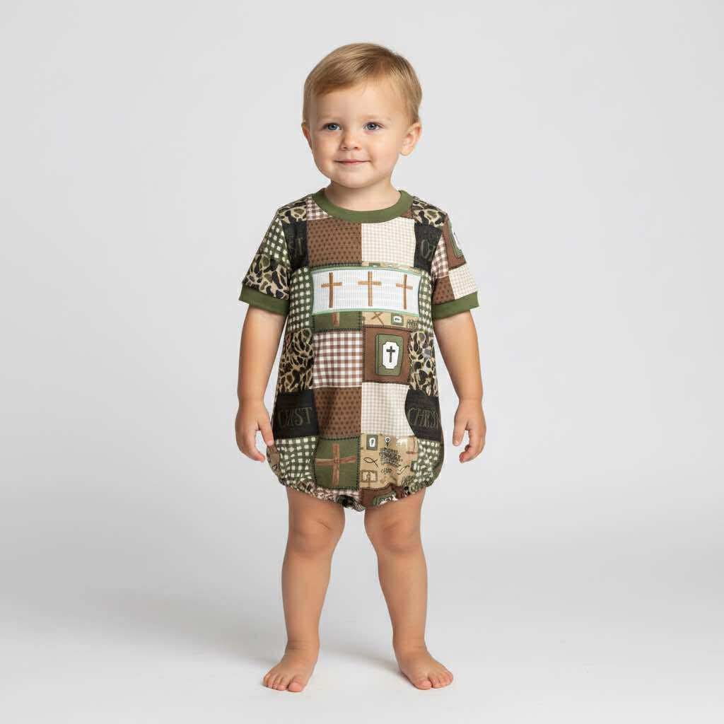 Smocked camo cross romper - Two & Gathered