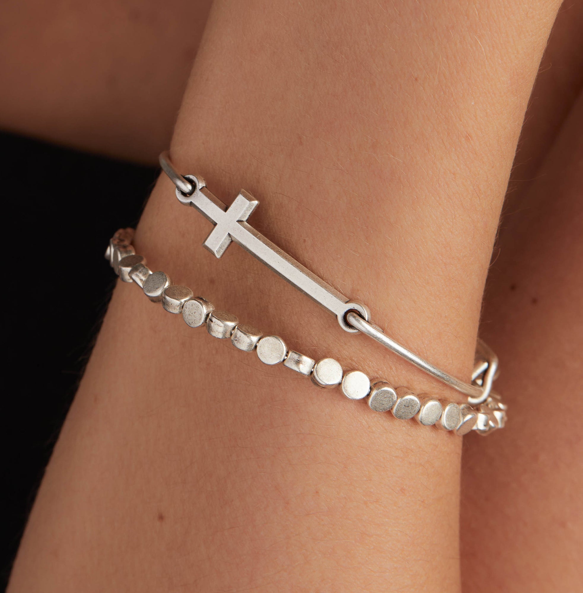 Spiritual Armor Cross Inline Charm Bangle - Two & Gathered