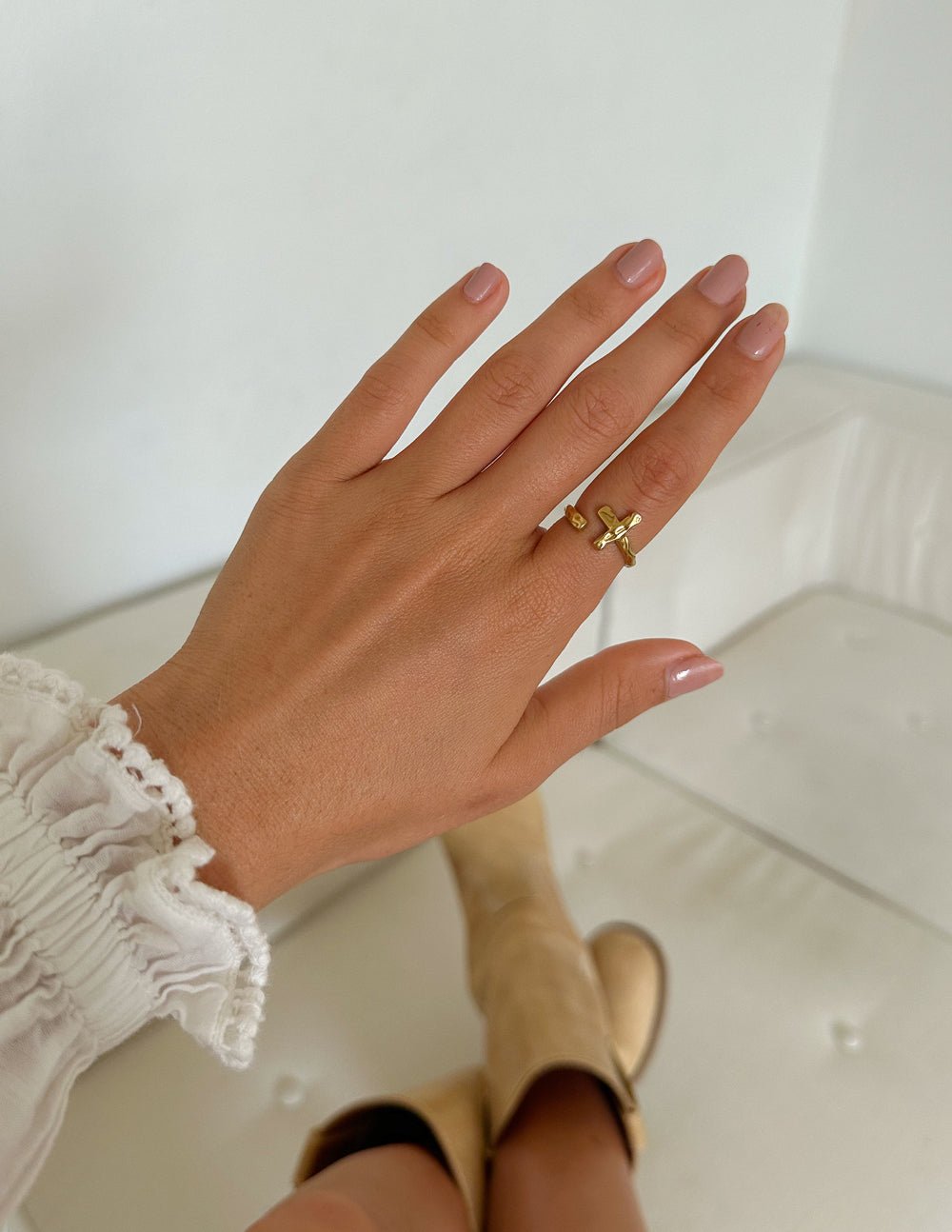 Textured Wrapped Cross Ring - Two & Gathered