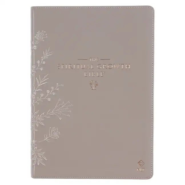 The Spiritual Growth Bible, Study Bible, NLT - New Living Translation Holy Bible, Faux Leather, Taupe Embroidred Floral - Leather - Two & Gathered