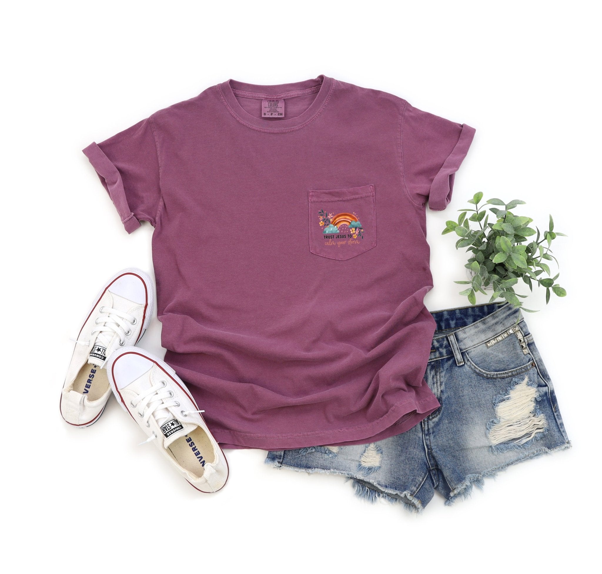 Trust Jesus to Calm your storm Comfort Colors Pocket T Shirt |Bible, Christian shirt - Two & Gathered