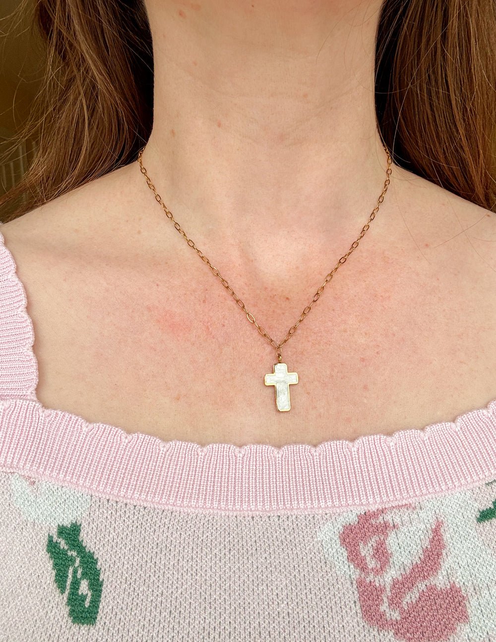White Enamel Cross Necklace - Two & Gathered