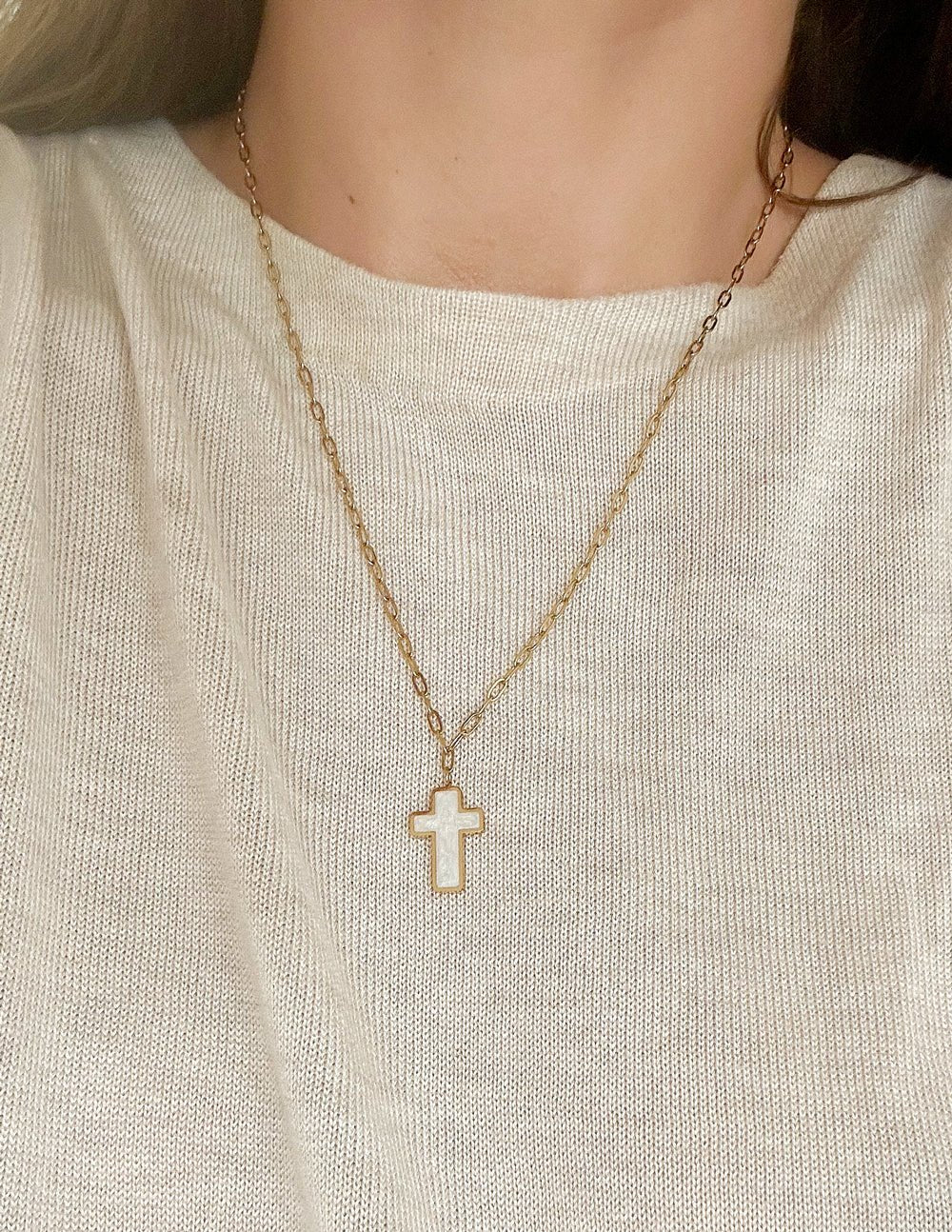 White Enamel Cross Necklace - Two & Gathered