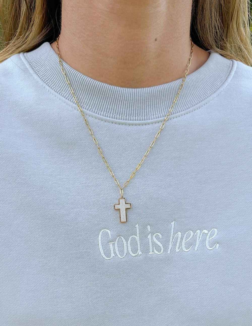 White Enamel Cross Necklace - Two & Gathered
