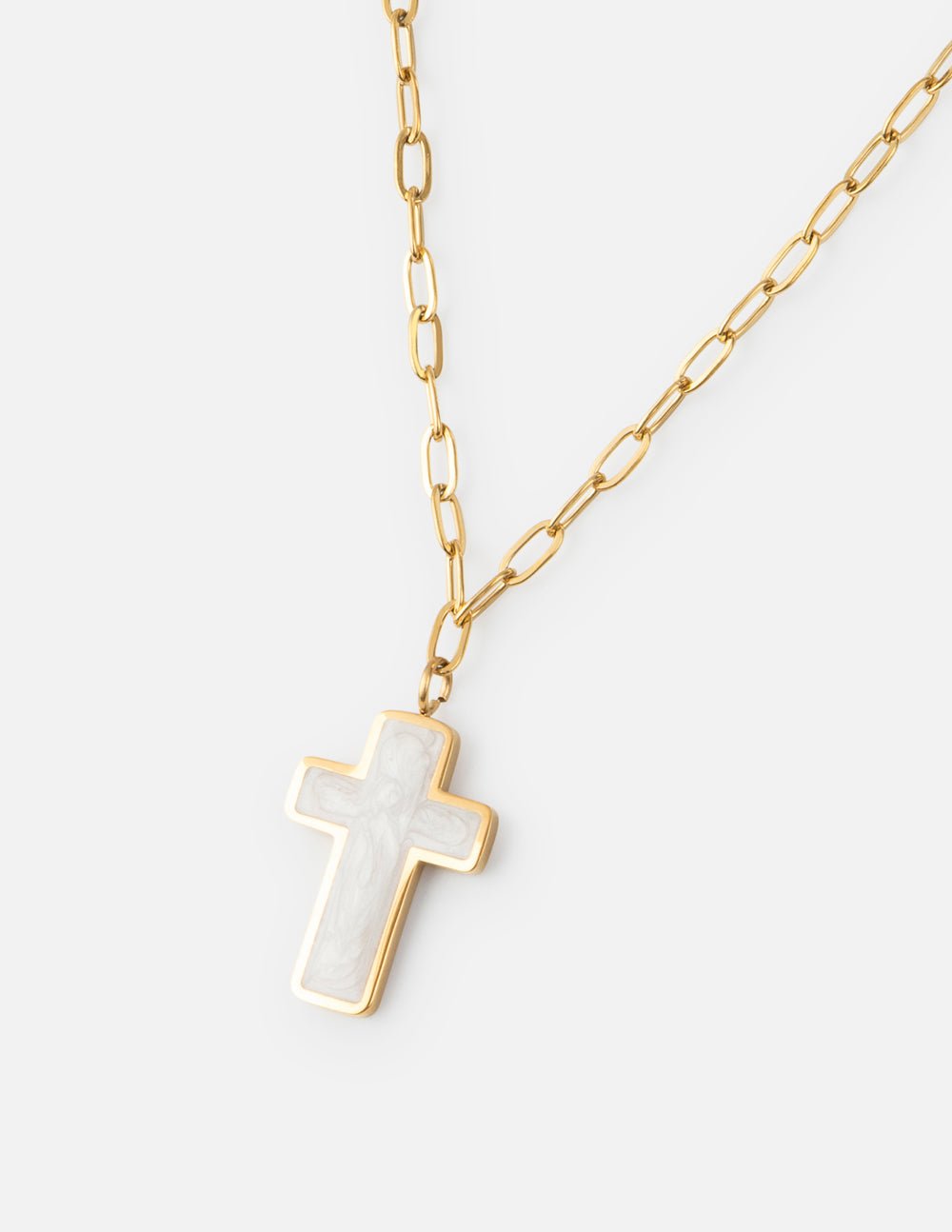 White Enamel Cross Necklace - Two & Gathered